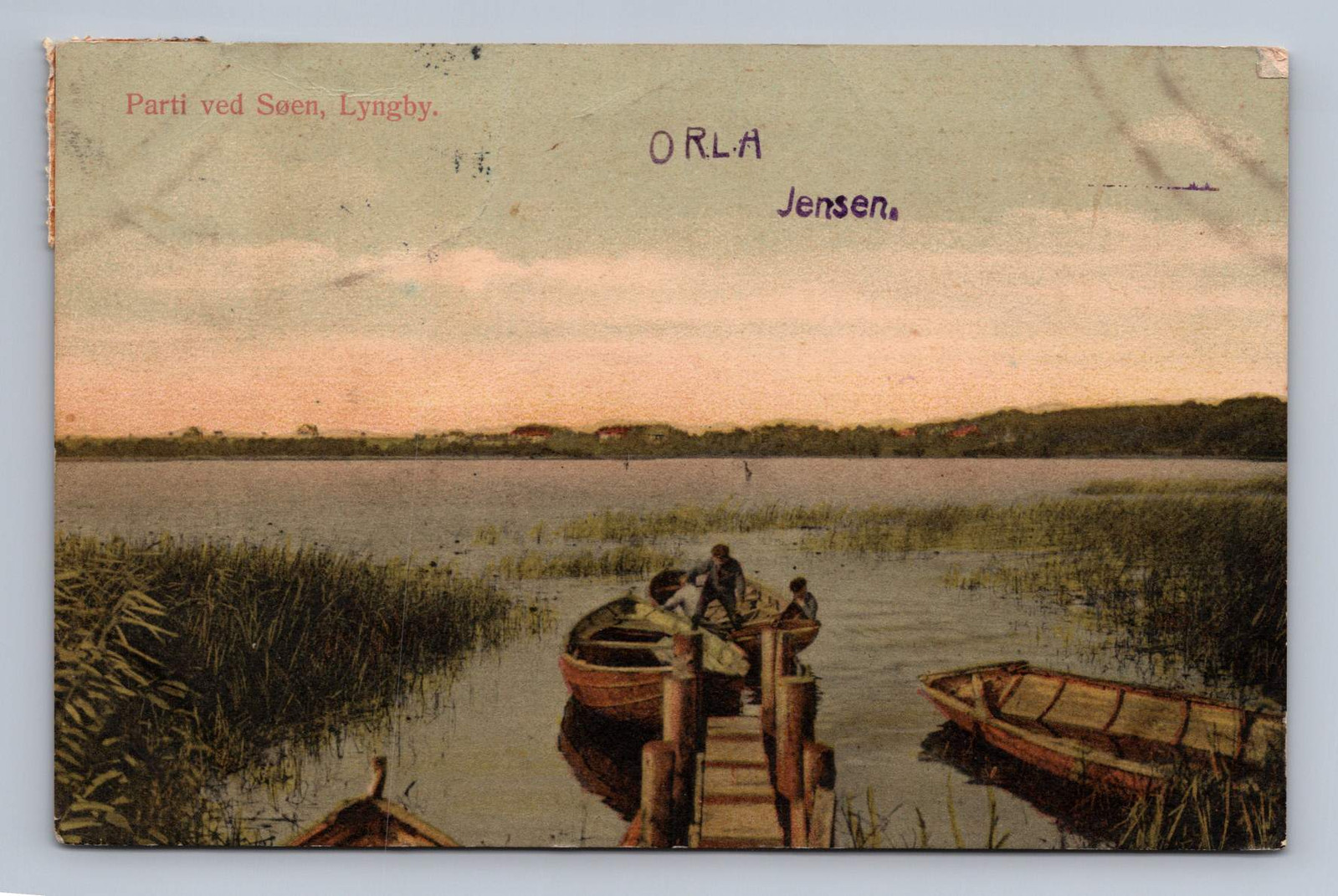 Antique Denmark Postcard LYNGBY Scenic Lake View Boats 1913
