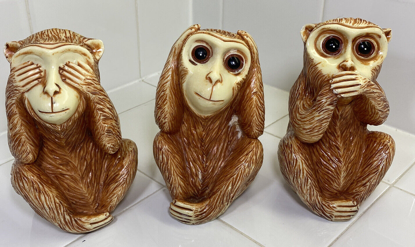 3 Wise Monkeys-See,Heard,Speak-No Evil Hollywood Regency Retro  -RARE ITEMS
