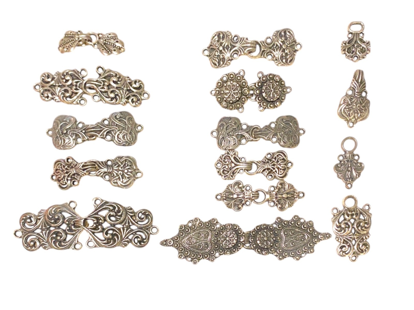 Pewter Clasps Norway Tinn-Per Vintage Sweater Hooks Frogs 11 Sets (22pc) +Extras