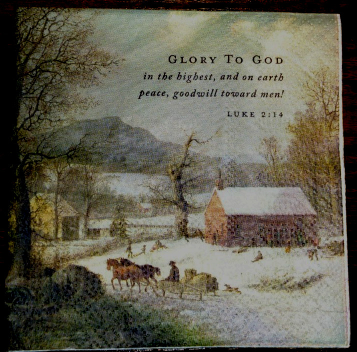 COUNTRY WINTER SCENE & SCRIPTURE ~ 2 Individual Paper BEVERAGE Napkins Decoupage