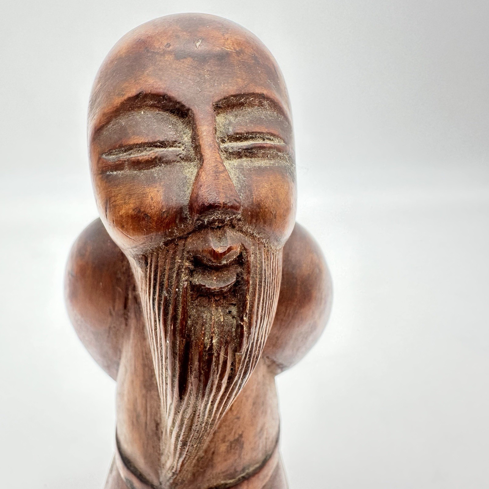Antique Hand Carved Wooden Chinese Vise Man Statue Art Vintage
