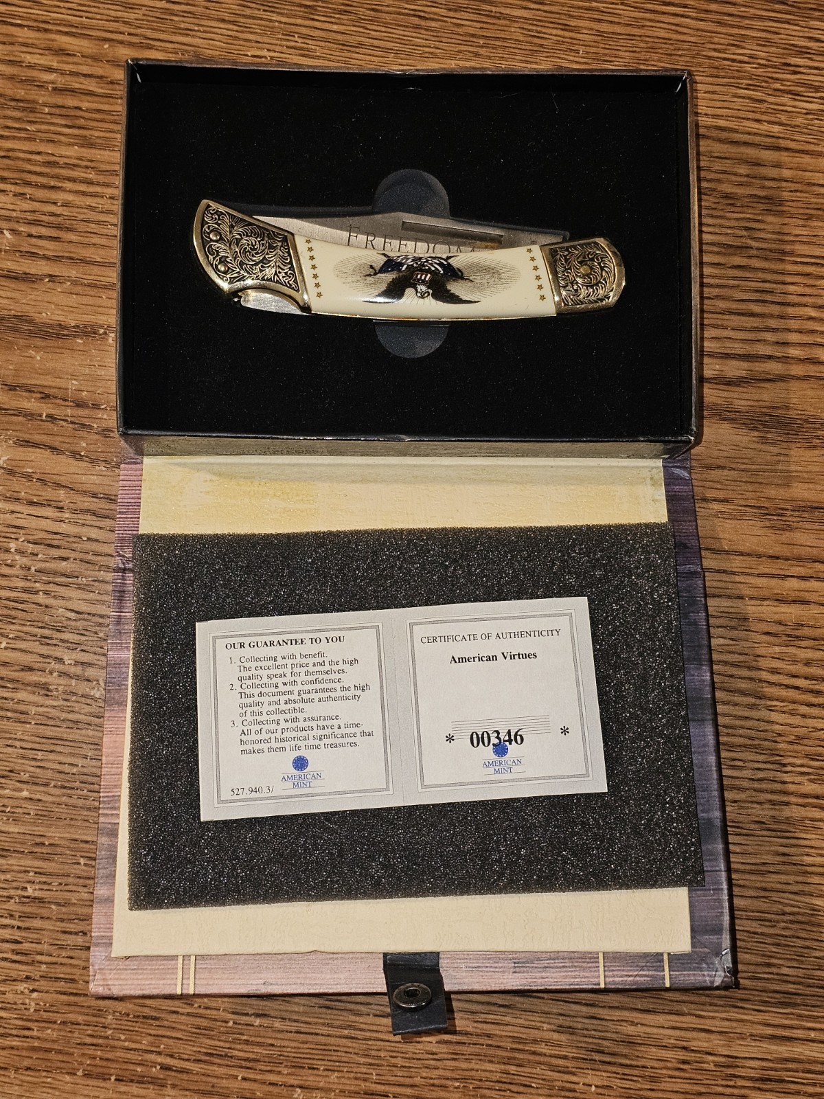 Falkner Am. Virtues FREEDOM Knife-Collectors Edition-w/Box & COA-READ N.