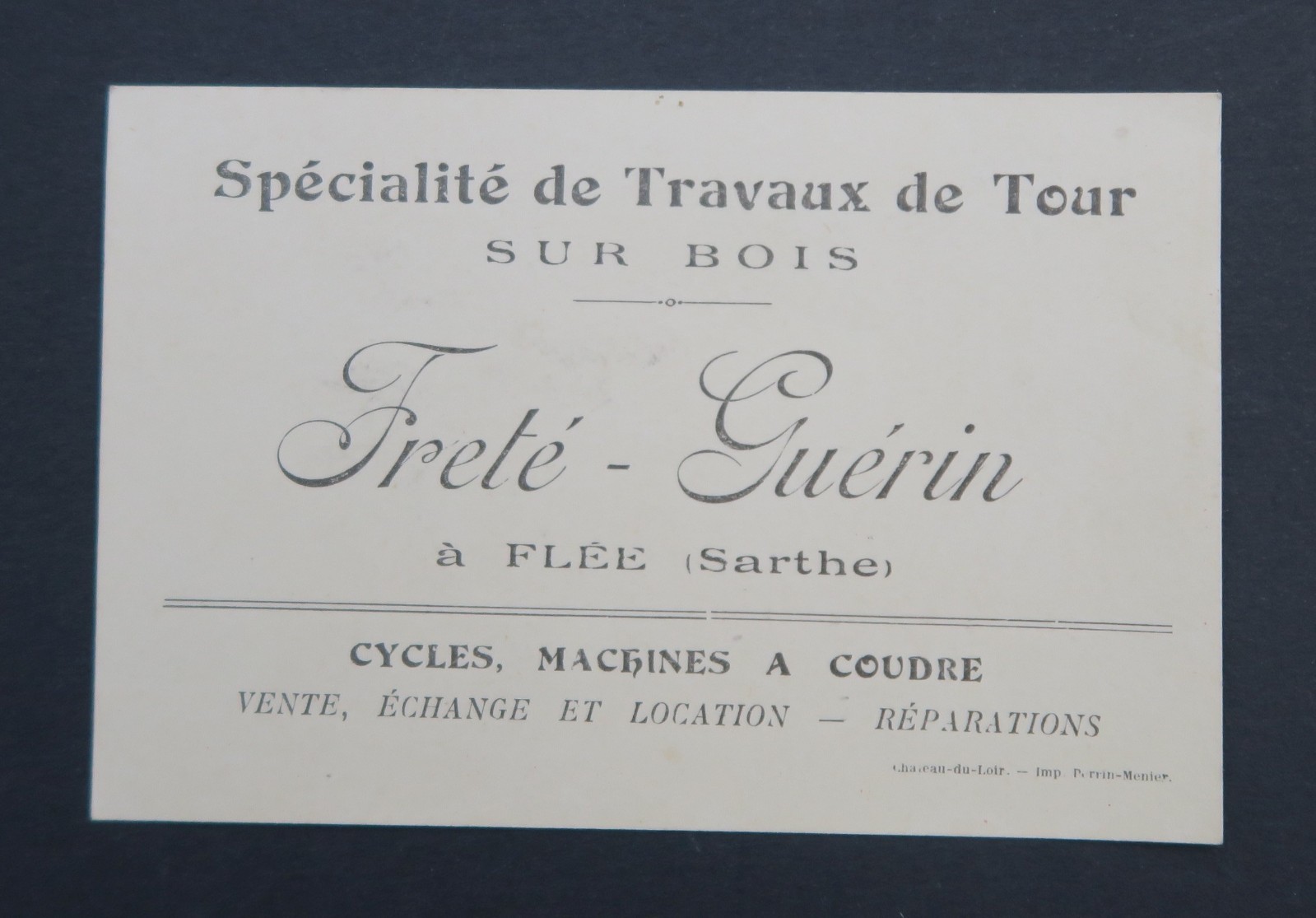 Business card Freté Guérin Flée Sarthe cycle bike bicycle old visit card