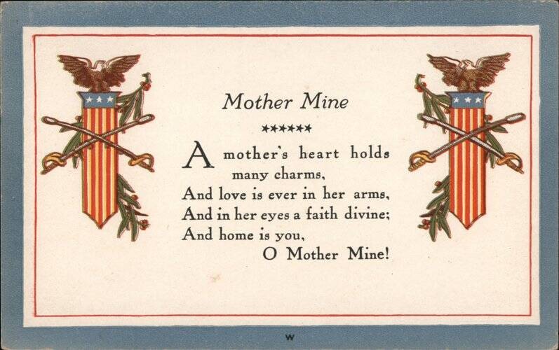 Patriotic Mother Mine Poem Original Vintage Postcard