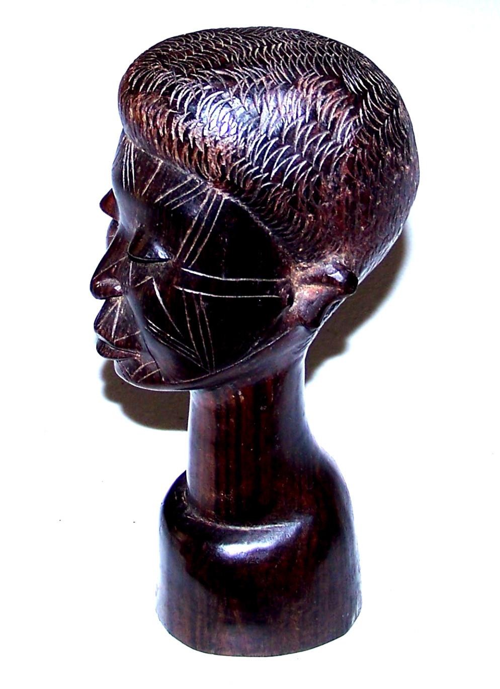 African Tribal Woman Bust Hand Carved Wood Sculpture Ethnographic Tribal Marks