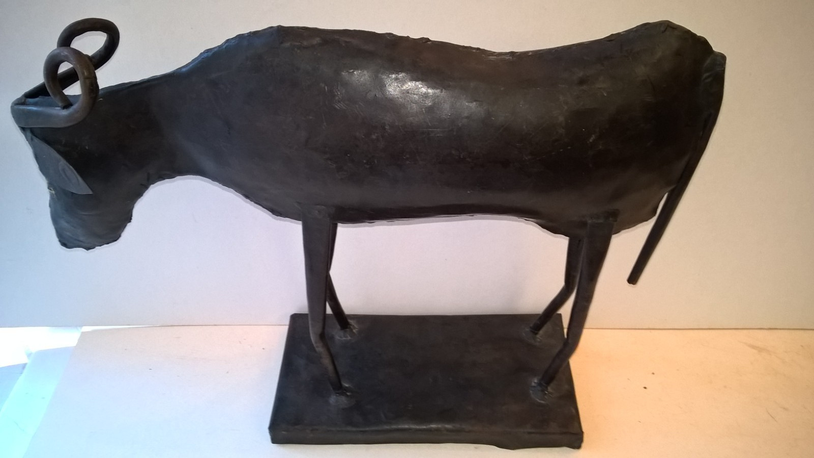 Vintage Metal Cow Sculpture Iron Bull Water Buffalo Musk Ox Figurine Folk Art