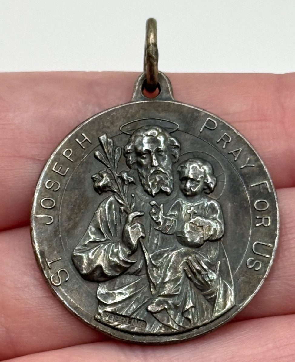 Vintage Saint Joseph Sterling Silver Religious Medal Pendant