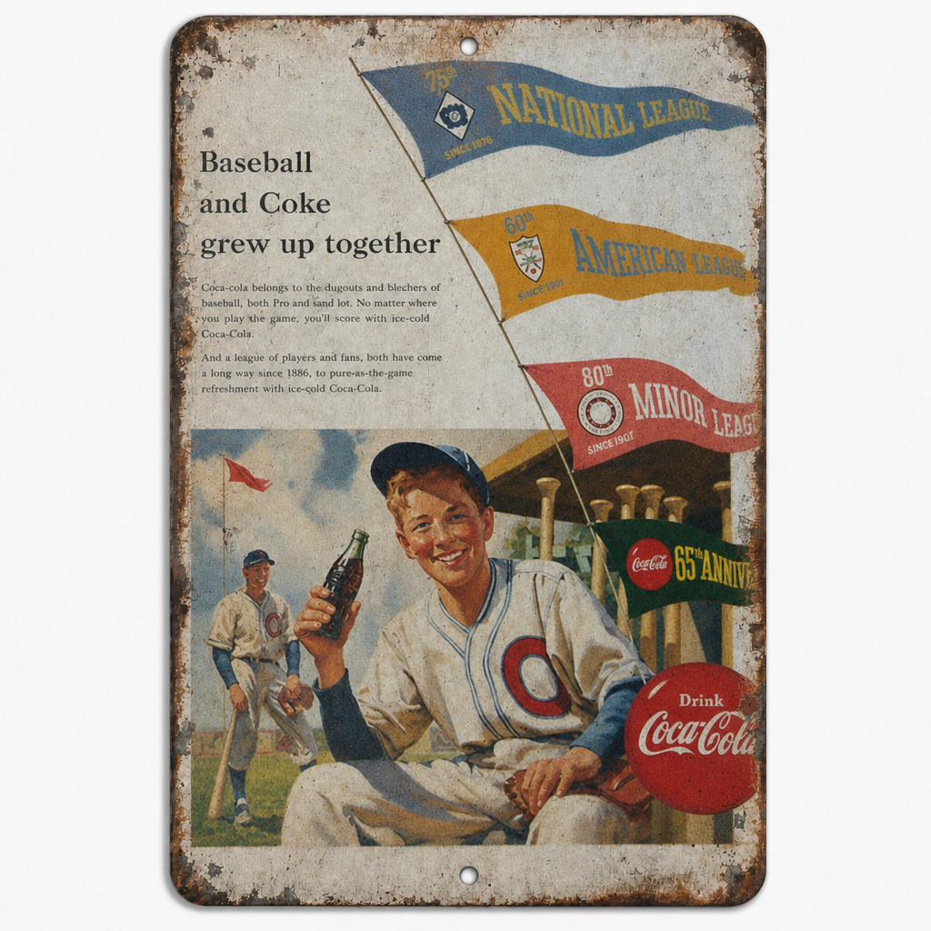Coca Cola Baseball Vintage Sign Coke Ad Reproduction Aluminum  3 Sizes