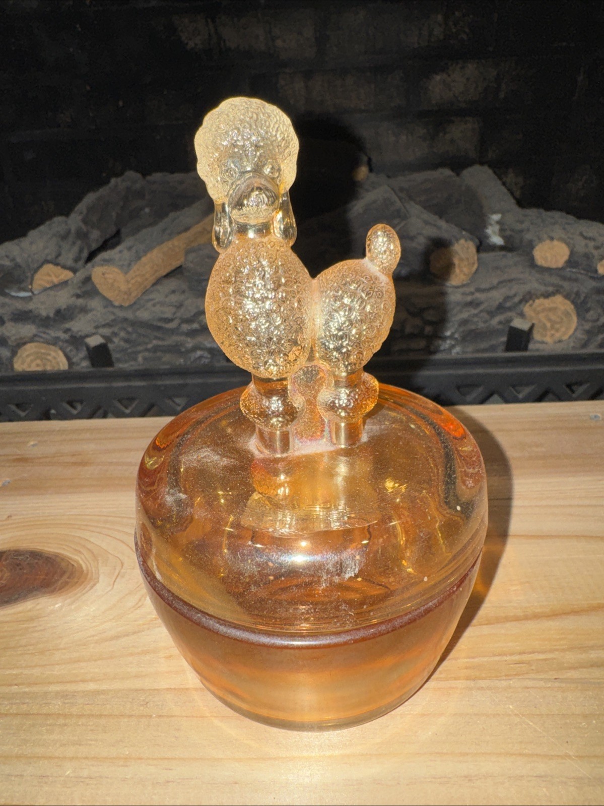 Vintage MCM Jeannette Glass Marigold Carnival Glass Poodle Powder Jar
