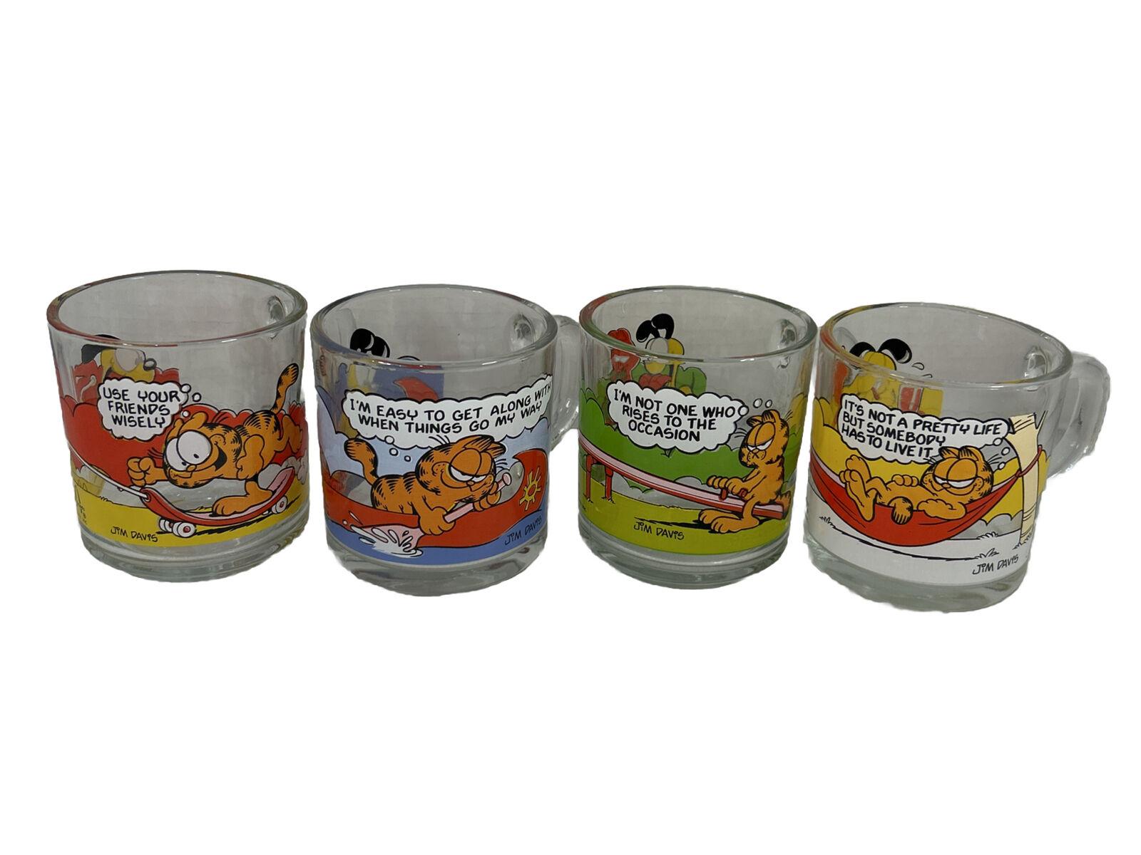 Vintage Garfield & Odie Set 4 McDonalds 1978 Collectible Glass Mugs Cups Cartoon