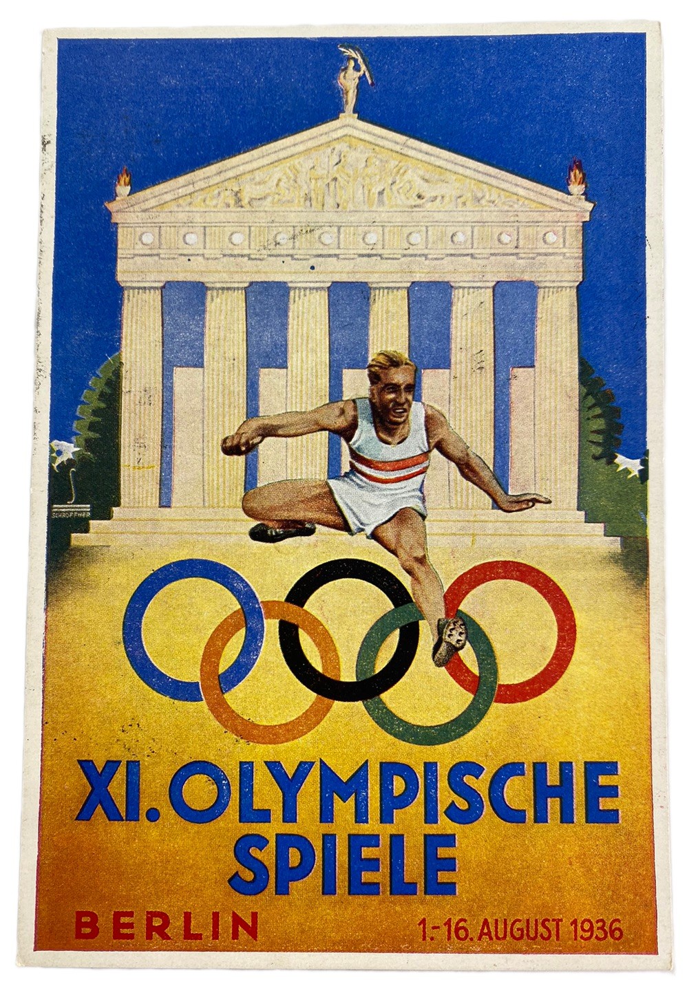 1936 Berlin Olympics Rare Postcard w/ Cancel & Stamp, Olympic Village & Rings