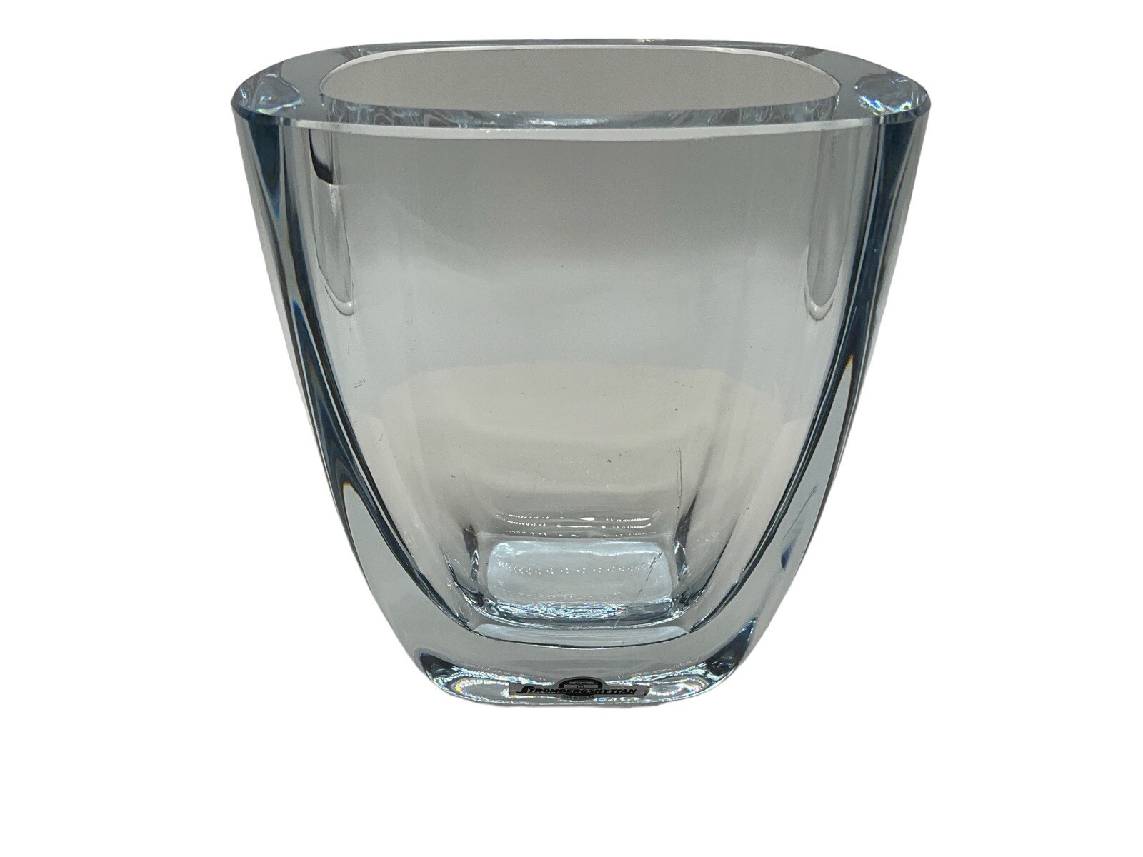 Vtg Strombergshyttan Swedish Art Glass Crystal Vase Blue Hue Artist Signed MCM Vtg Strombergshyttan Swedish Art Glass Crystal Vase Blue Hue Artist Signed MCM