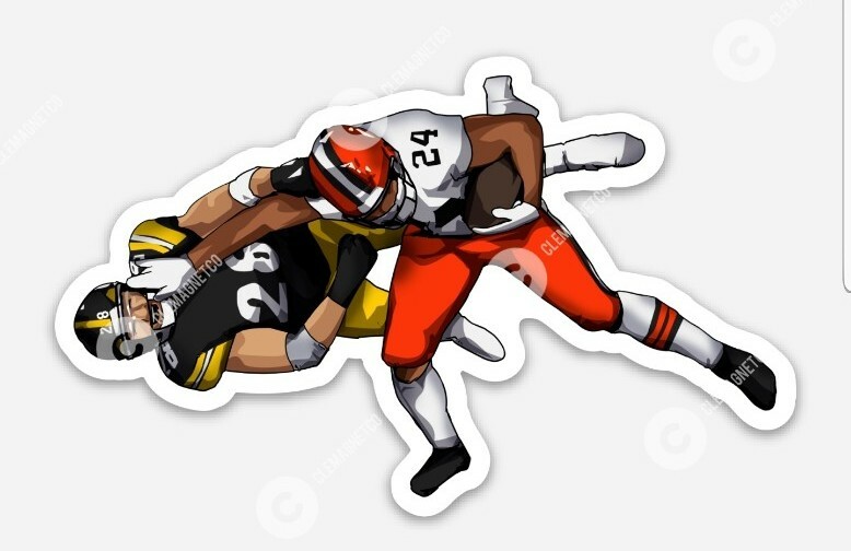 Nick Chubb running over Pittsburgh Steelers MAGNET - Cleveland Browns  #24