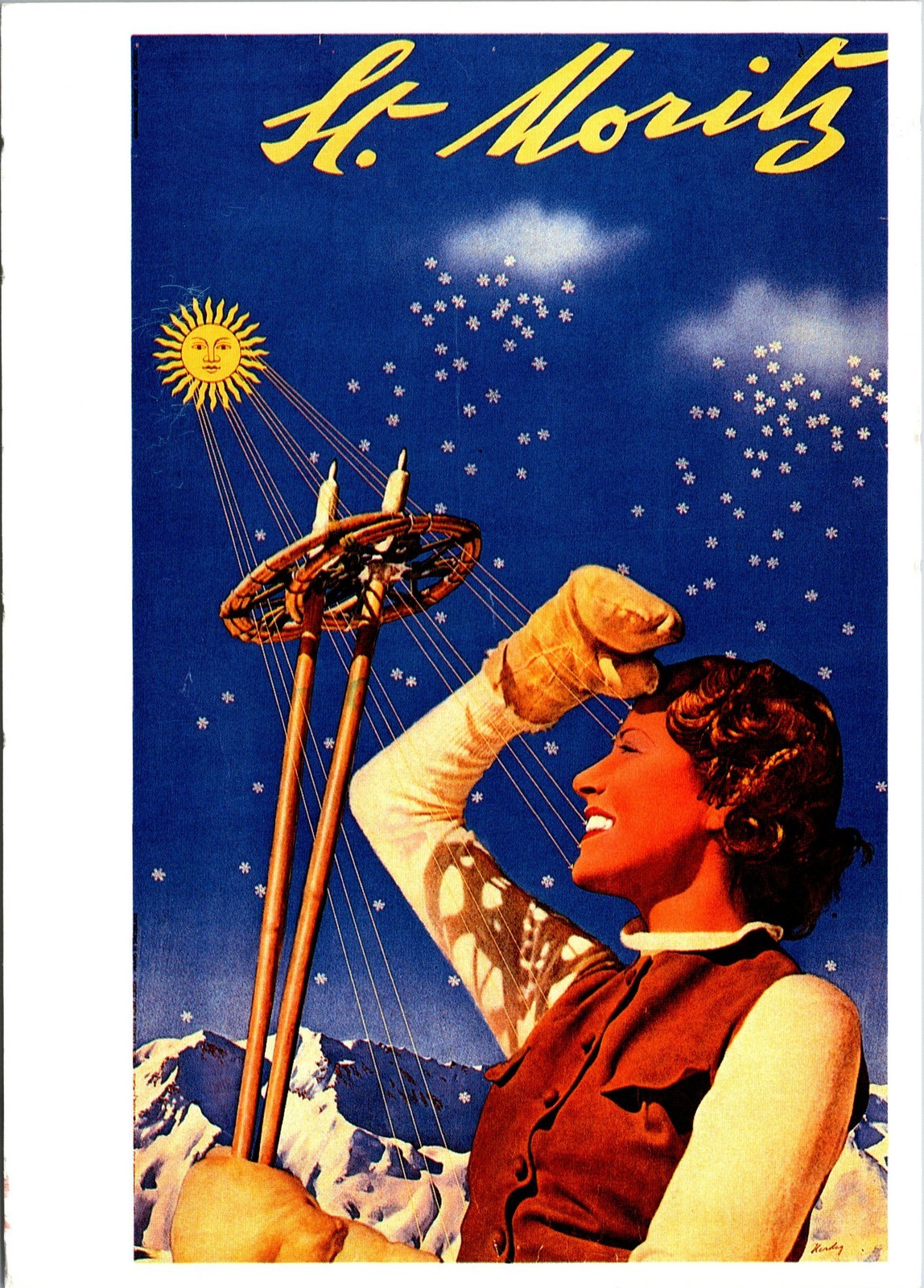 Switzerland St Moritz Repro Postcard used with Stamps 1995 copyright 1979