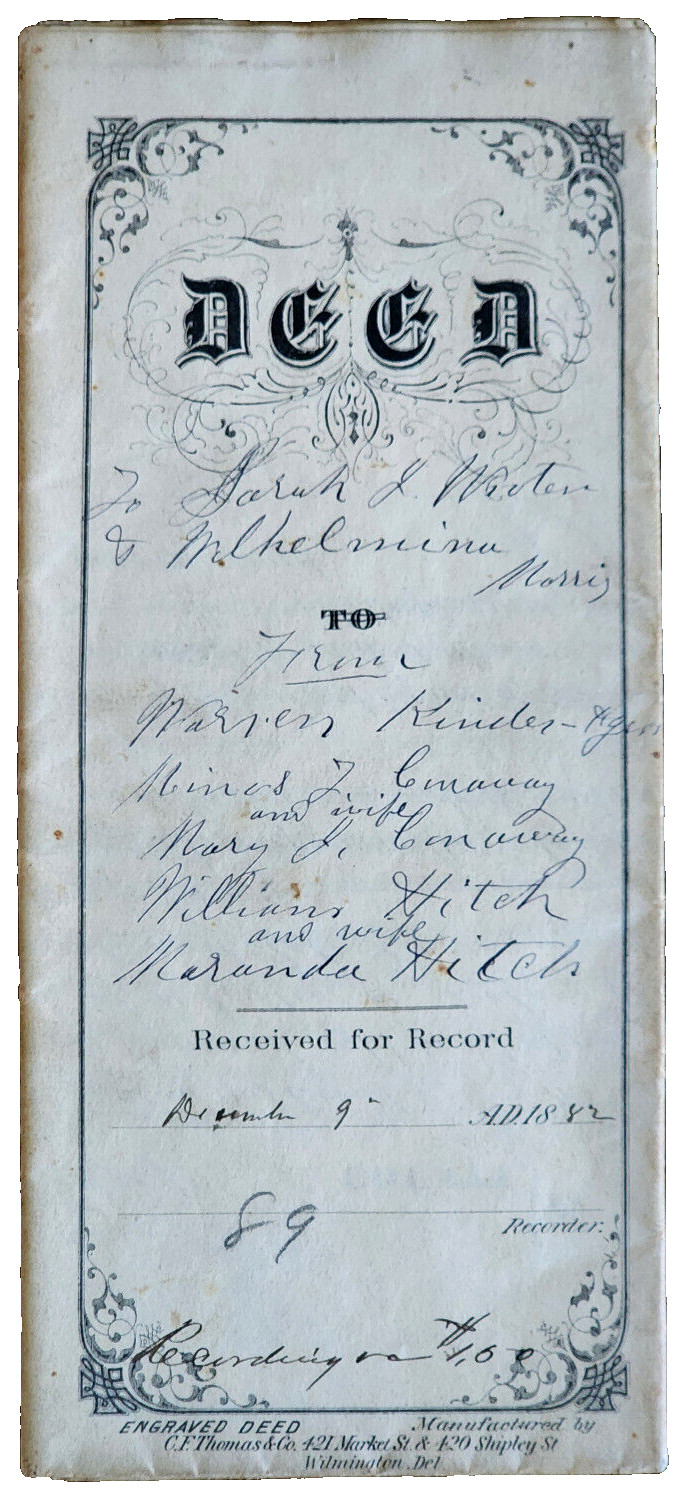 Antique 1882 Delaware Engraved Deed Historic Land Transfer Document
