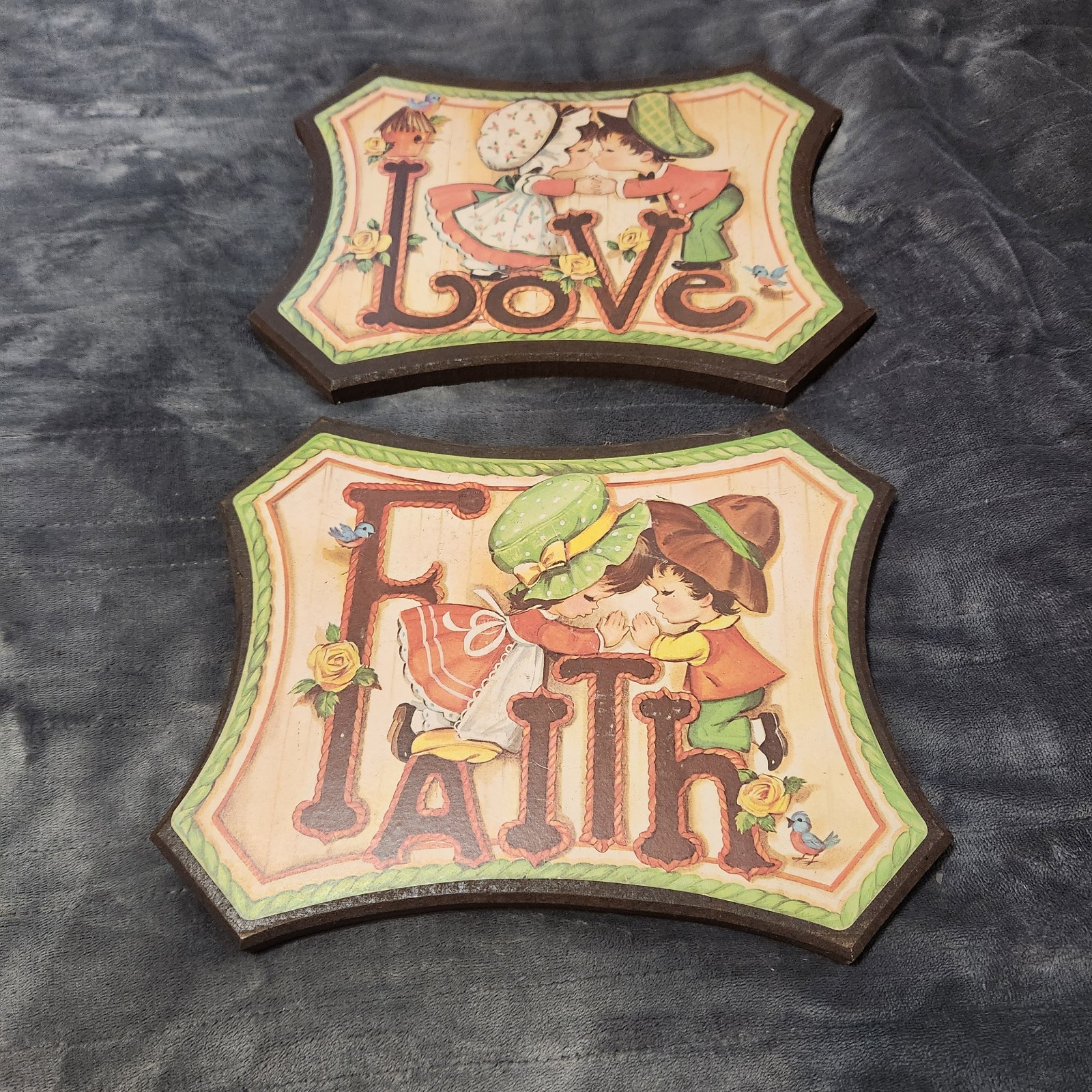 Vintage 1970s Homco Love and Faith Wall Picture Plaque Set of 2 Vintage 1970s Homco Love and Faith Wall Picture Plaque Set of 2