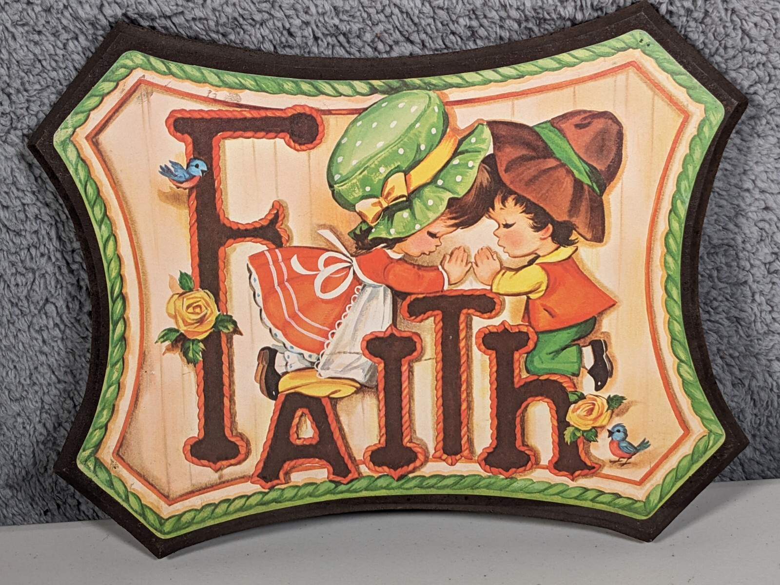 FAITH Homco Wooden Wall Hangings Plaques 70s Vintage