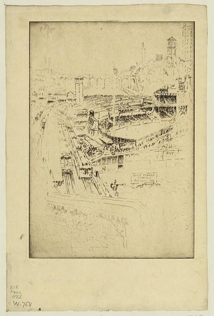 New York NY Polo Grounds 1921 Joseph Pennell Baseball Field Aerial View