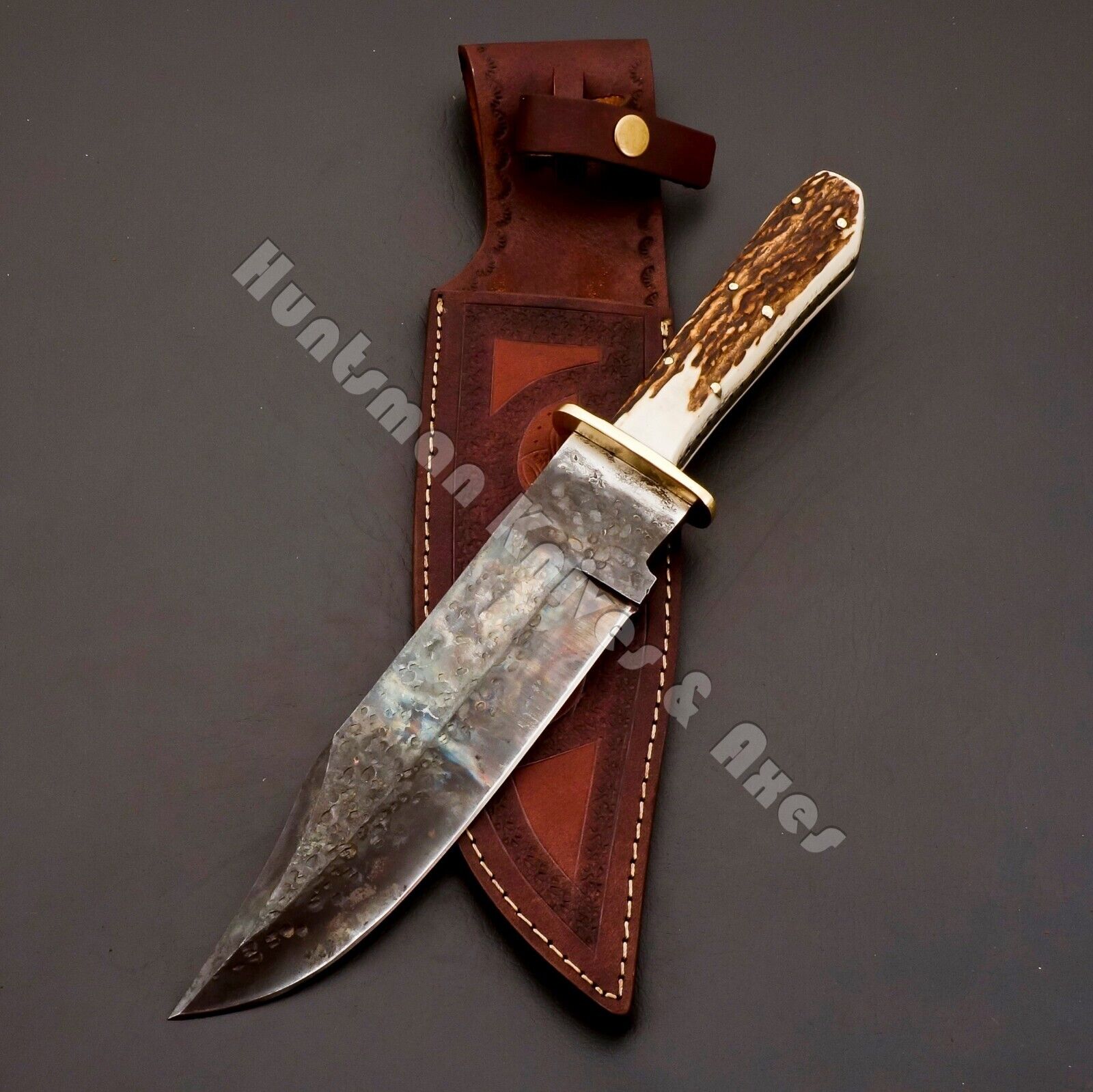 Custom Made Hand Forged C Steel Jim's BOWIE Replica Full Tang w/Stag Antler Pads