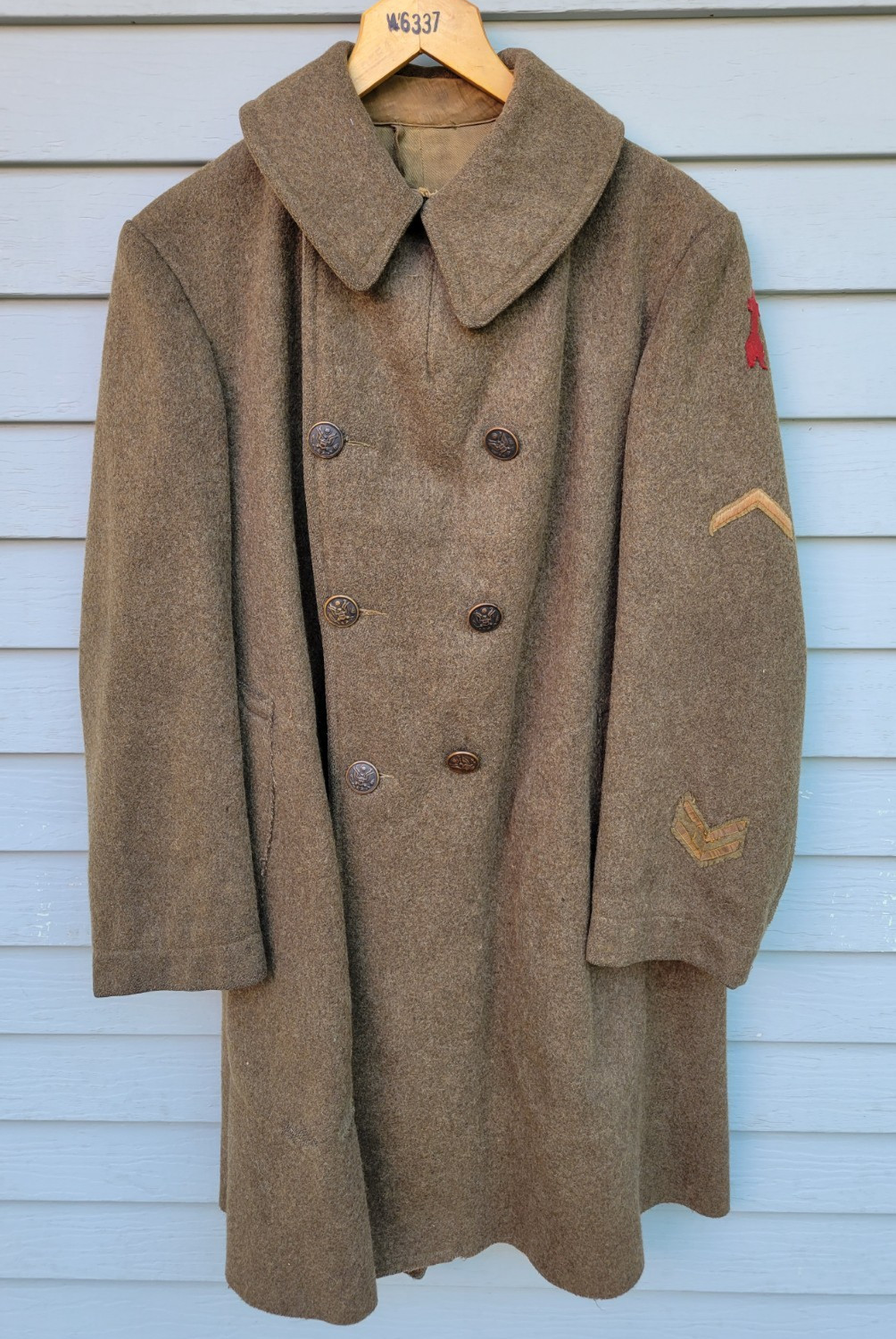 Named WWI US Army 32nd Division Overcoat 1918 120th Field Artillery - Red Arrow