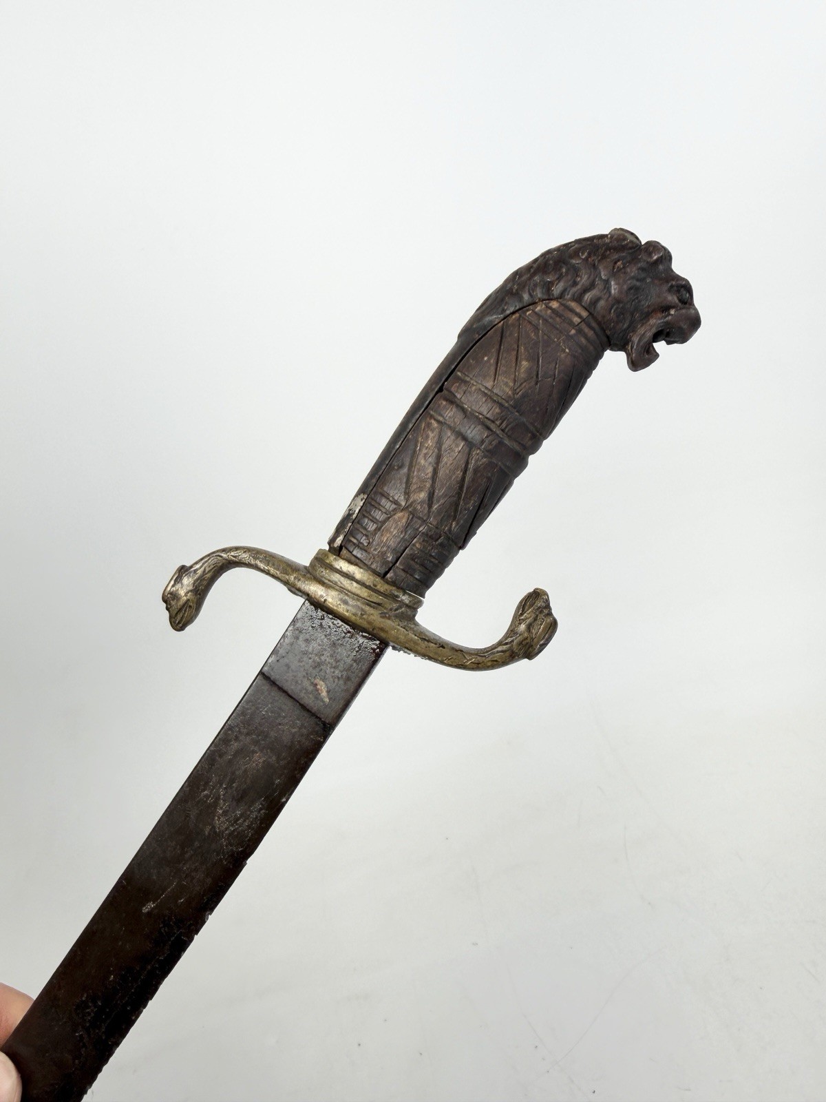 Antique 18-19th Century German European Lions Head Gem Eye Hunters Short Sword