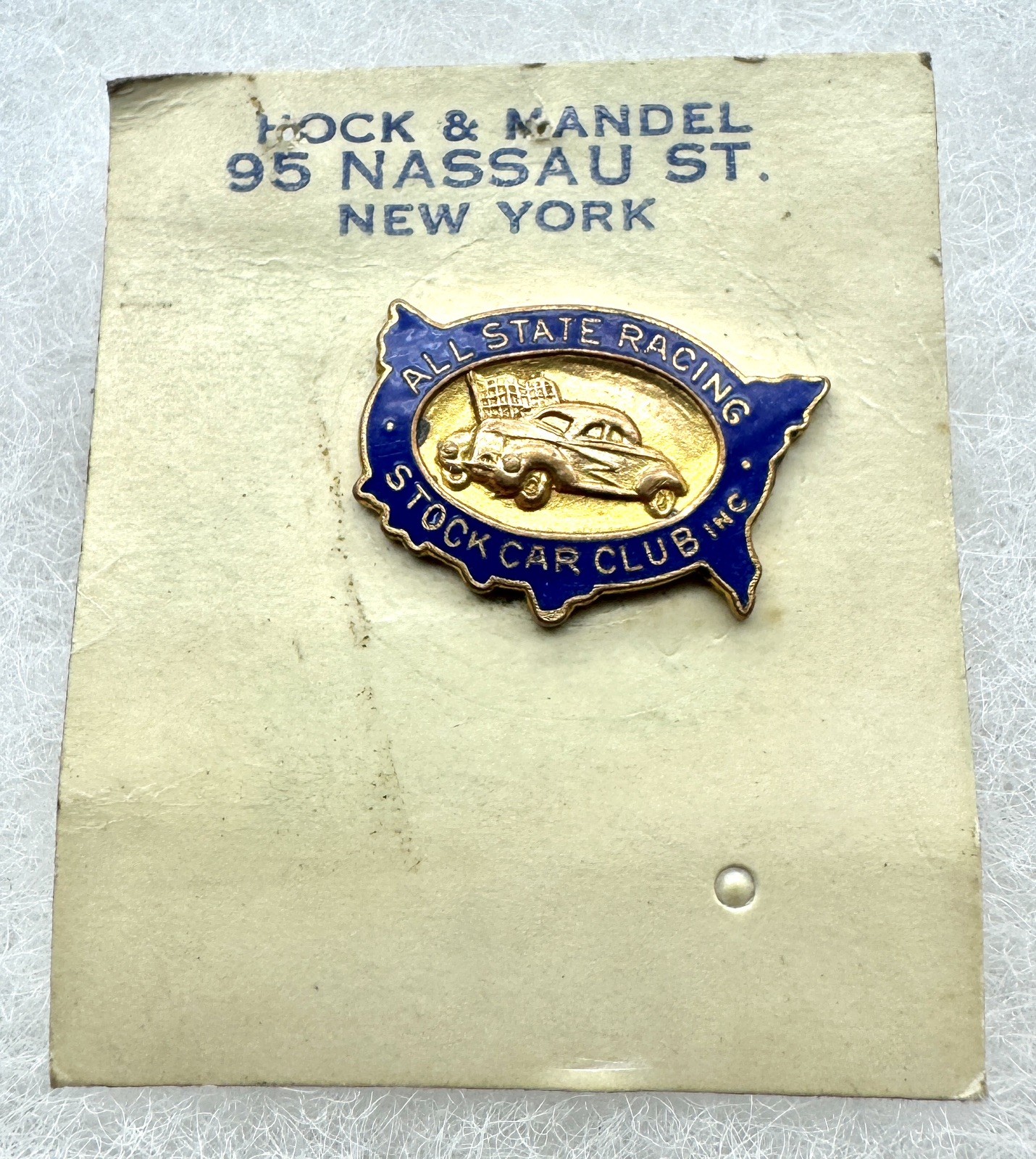 1950's All State Racing Stock Car Club Inc. Race Car Drivers Pin - New Old Stock