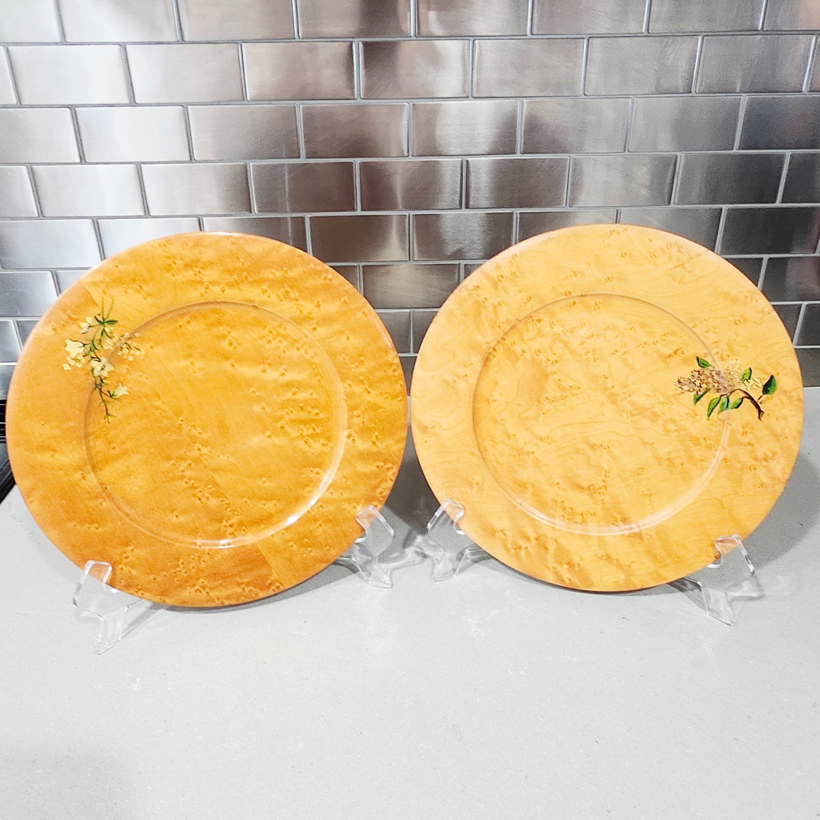 Vintage G.H. Specialty Milwaukee 10” Plate Burlwood Hand Painted Floral Lot of 2