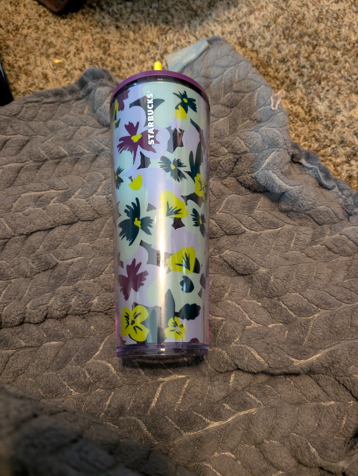 Starbucks Purple Pansies 2021 Limited Edition 24 oz Tumbler Cup SKU 011120338