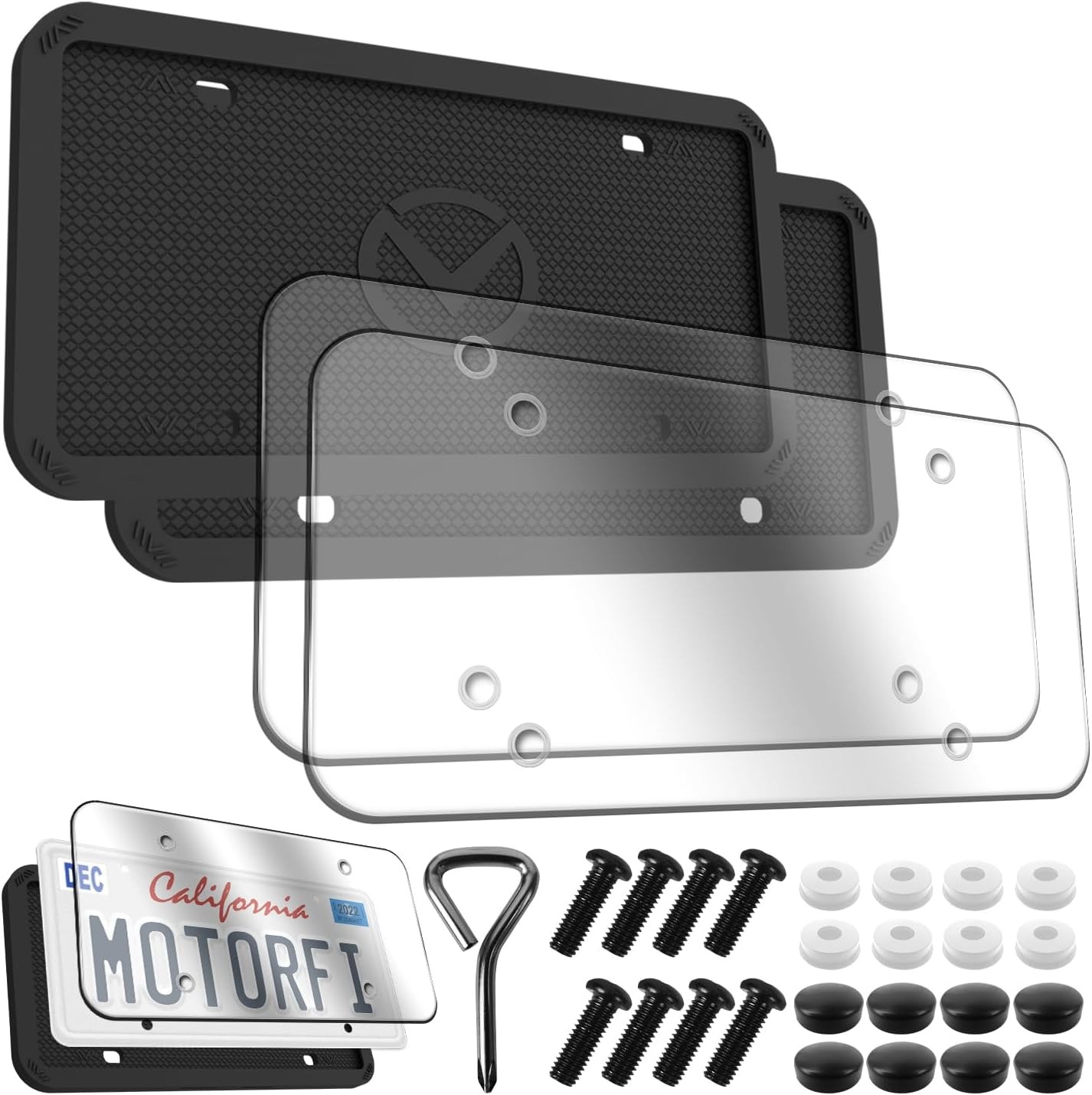 2-Pack Black Silicone License Plate Frame & Clear Cover, Rust-Proof