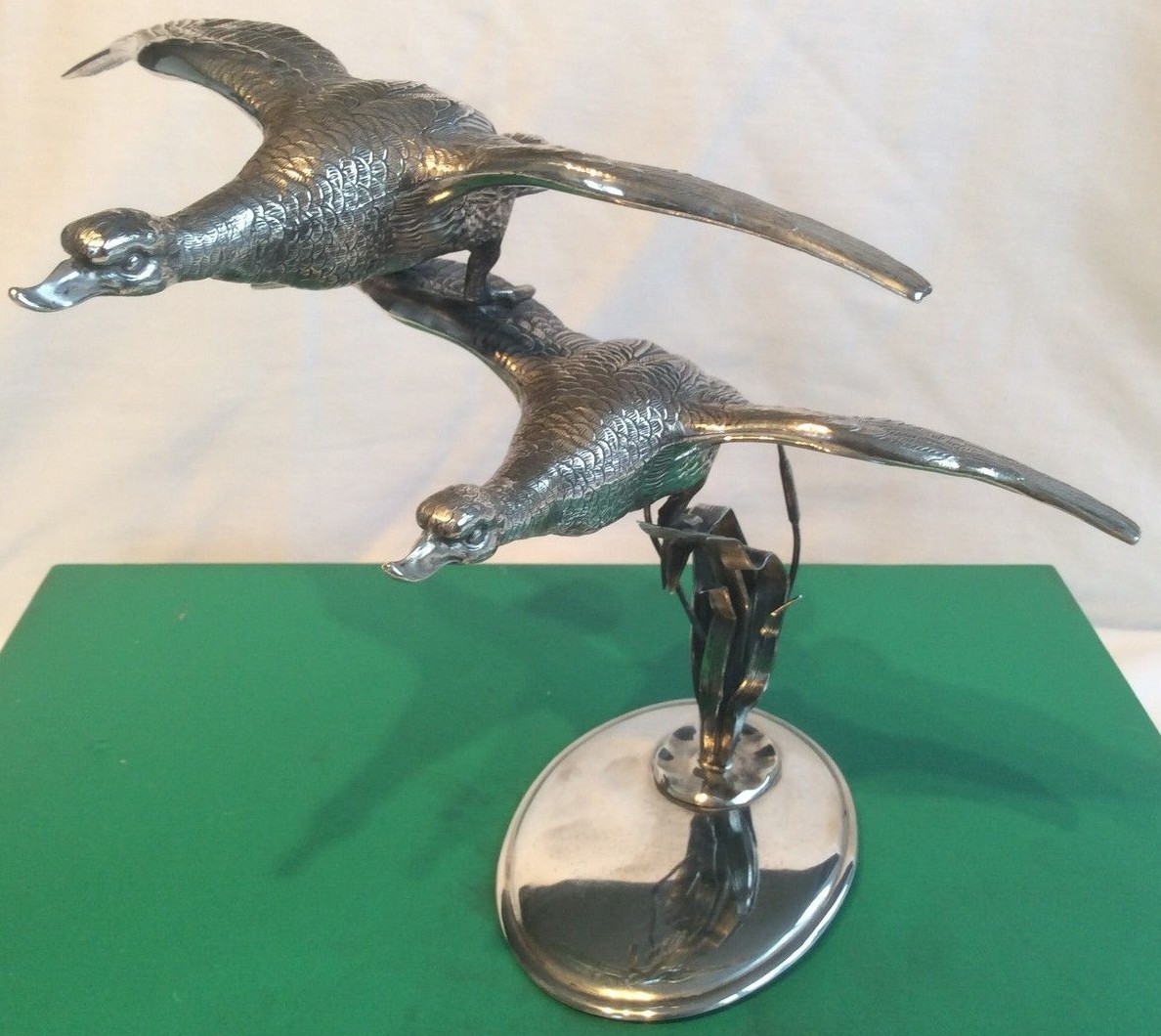Rare Solid Sterling Silver Flying Ducks with Reeds 925/1000 Decorative