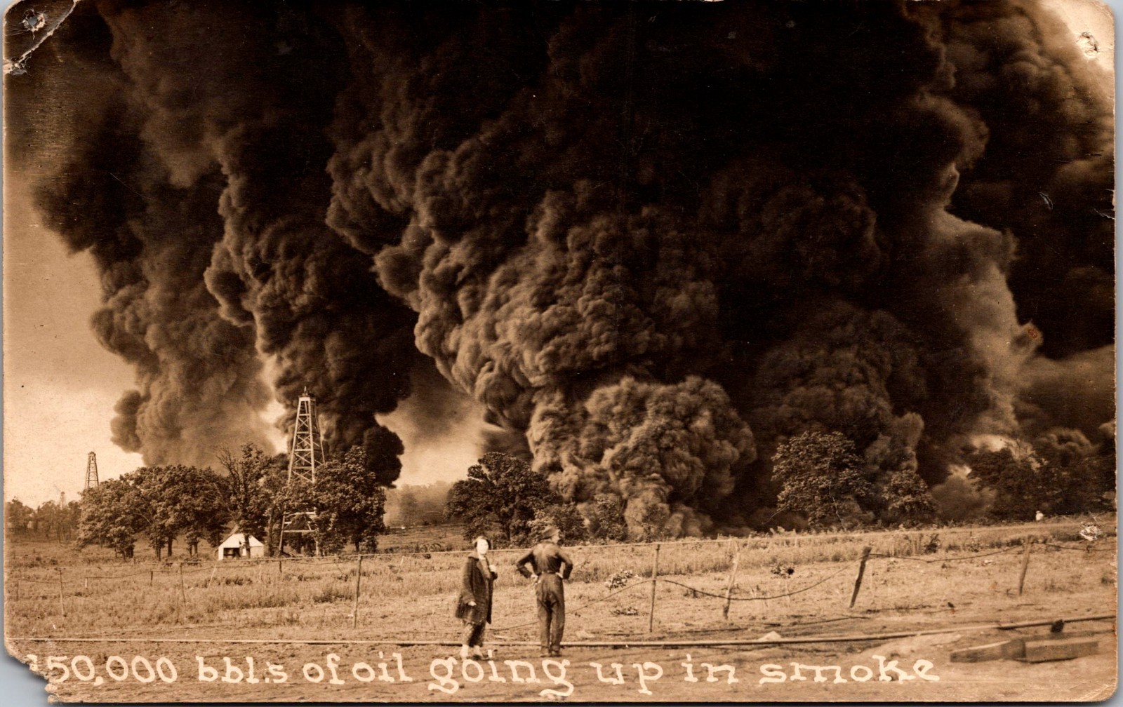 Mint Drumright OK USA RPPC Real Picture Postcard Burning Oil Field Heavy Smoke Mint Drumright OK USA RPPC Real Picture Postcard Burning Oil Field Heavy Smoke