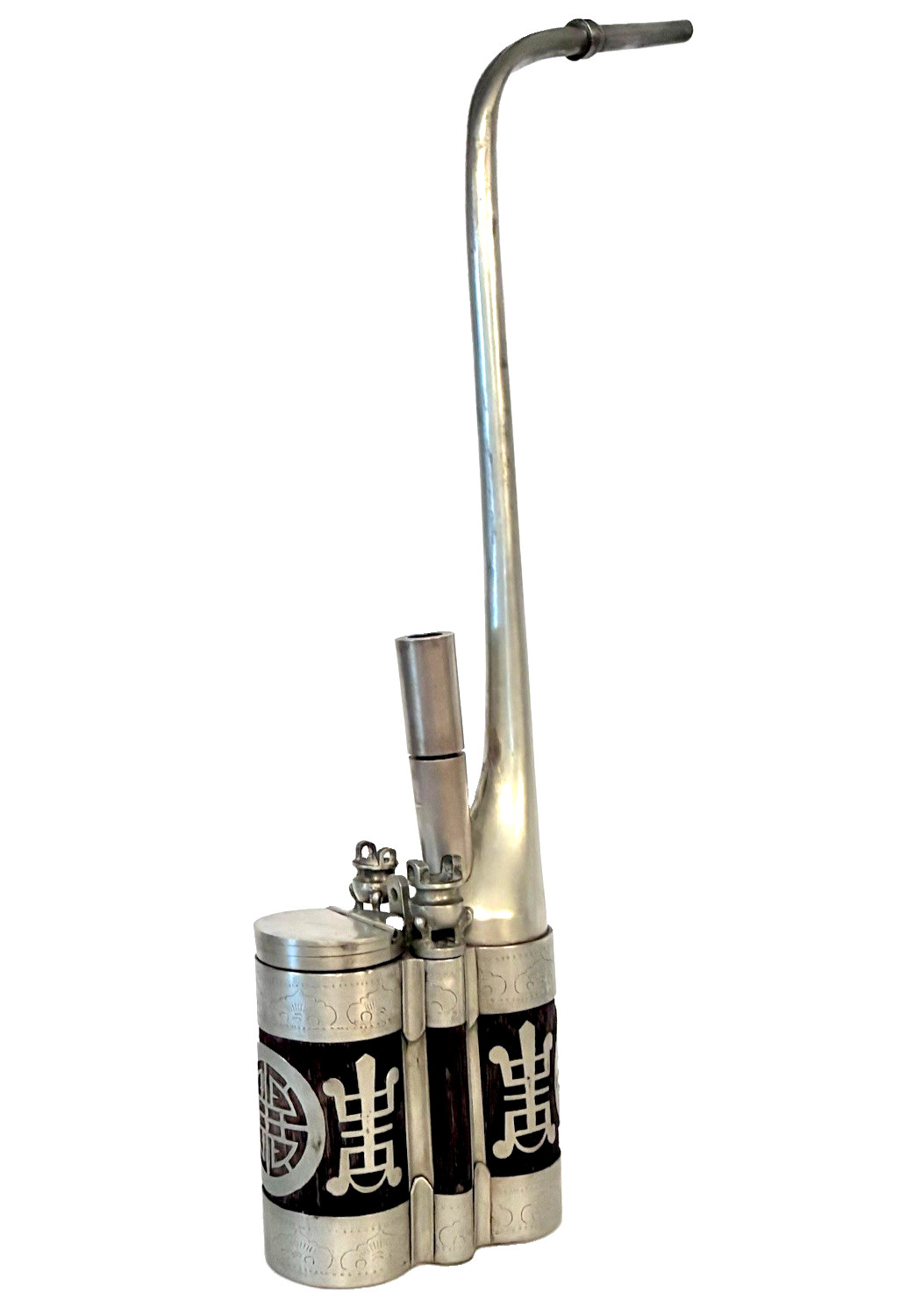 Antique Chinese Qing Dynasty Era Paktong White Brass Hookah Water Pipe ca. 1890 Antique Chinese Qing Dynasty Era Paktong White Brass Hookah Water Pipe ca. 1890