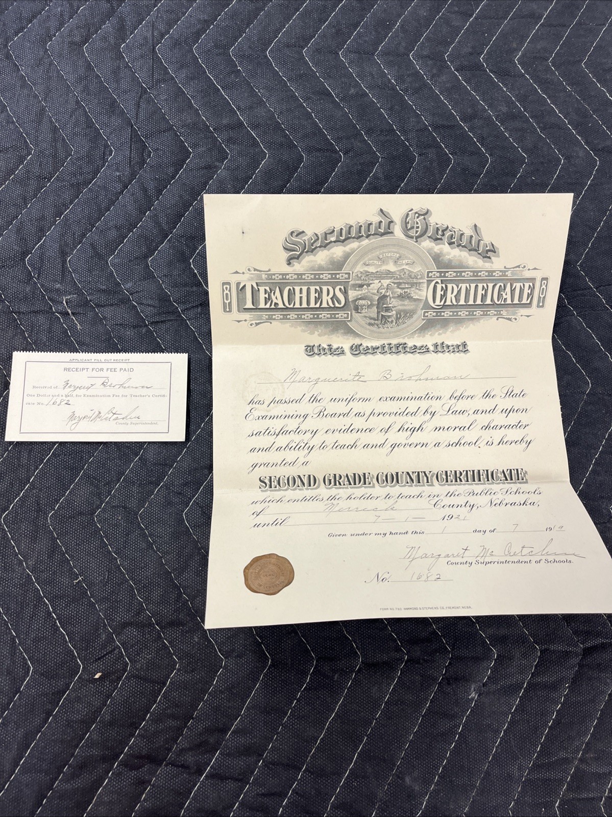 Second Grade Teachers Certificate Merrick County Nebraska 1921