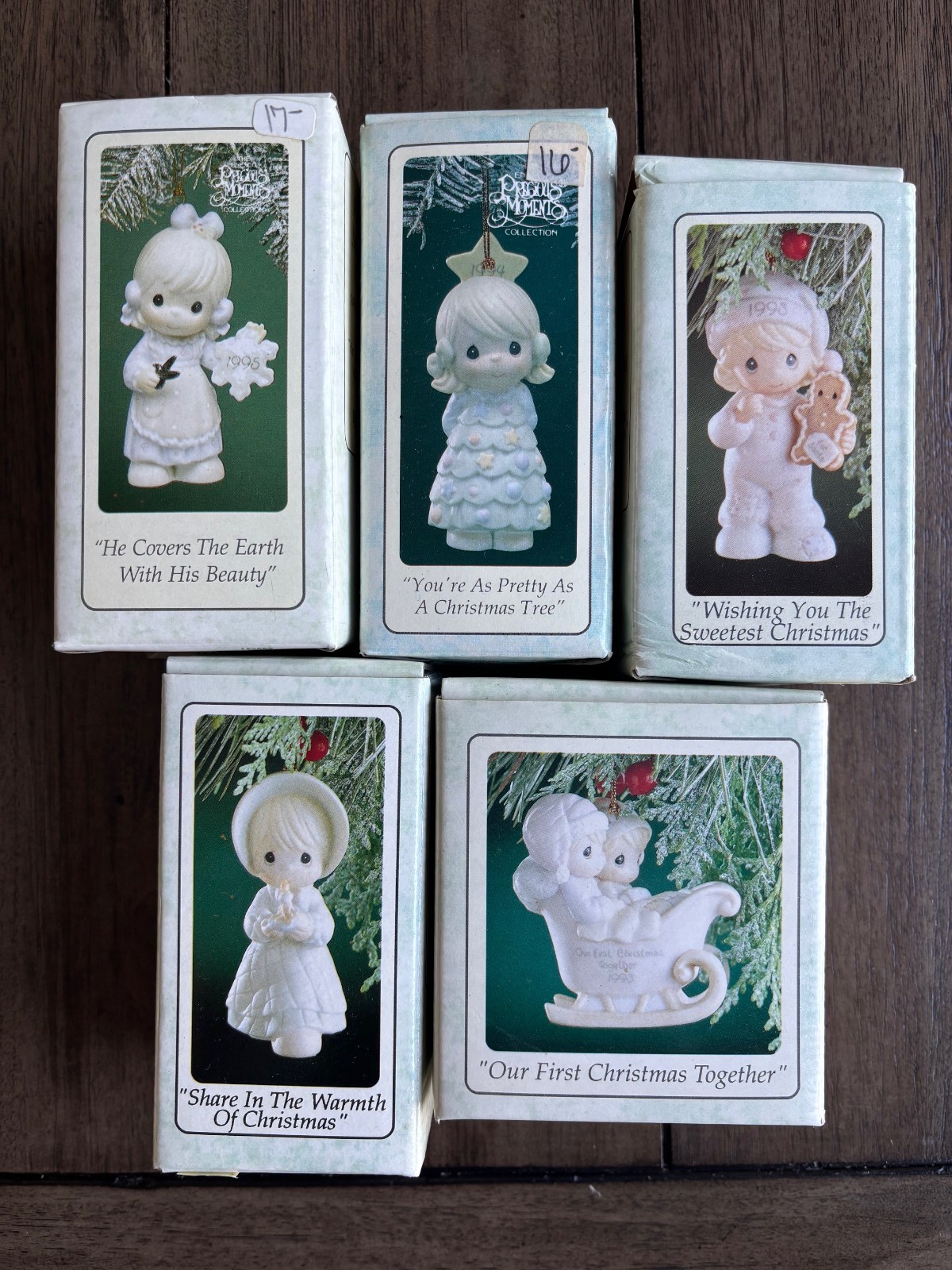 Precious Moments Christmas Theme Ornaments (Lot of 5) Enesco ~NEVER DISPLAYED~