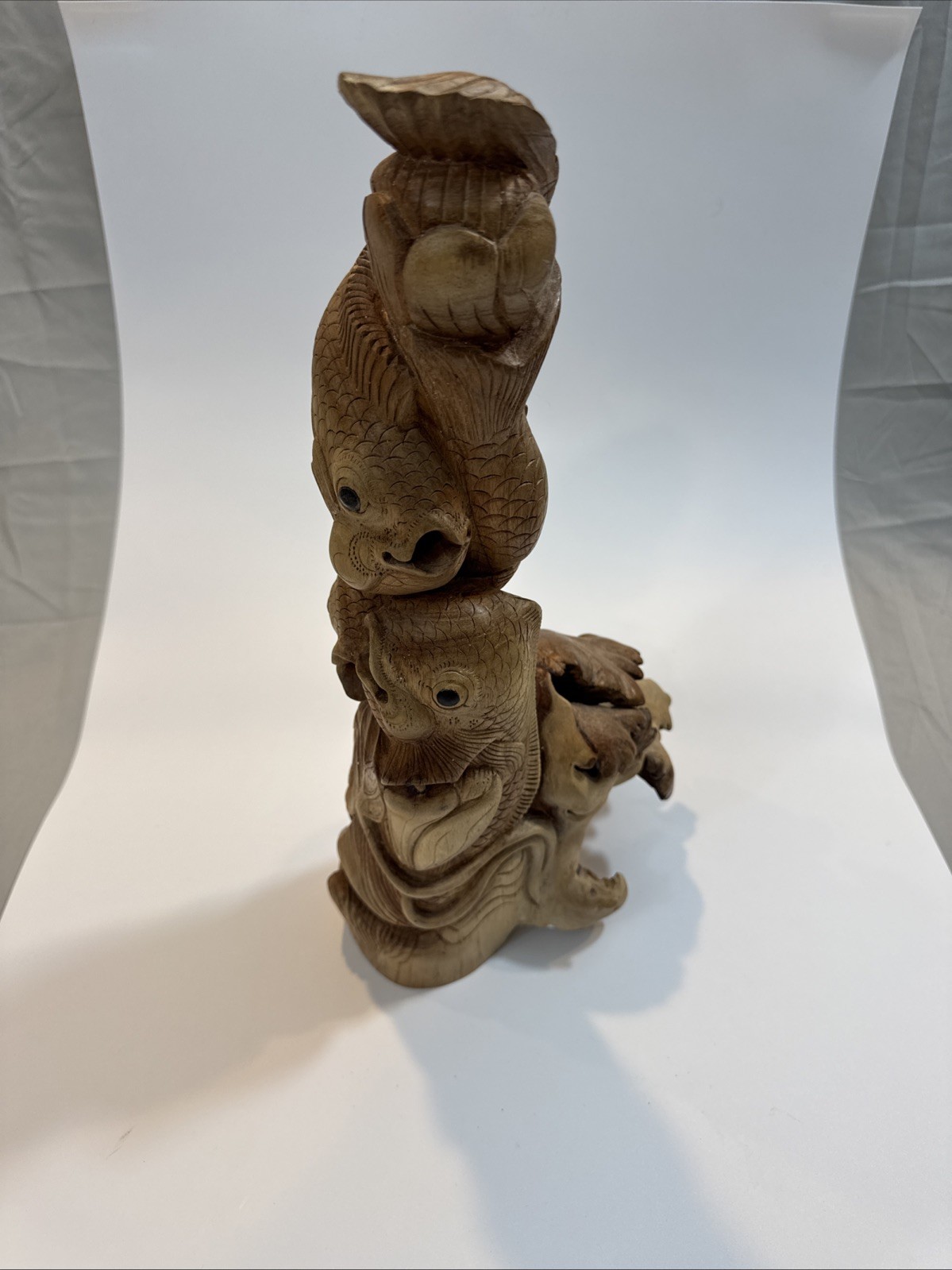 Wood Hand Carved Fish Figurine 17”