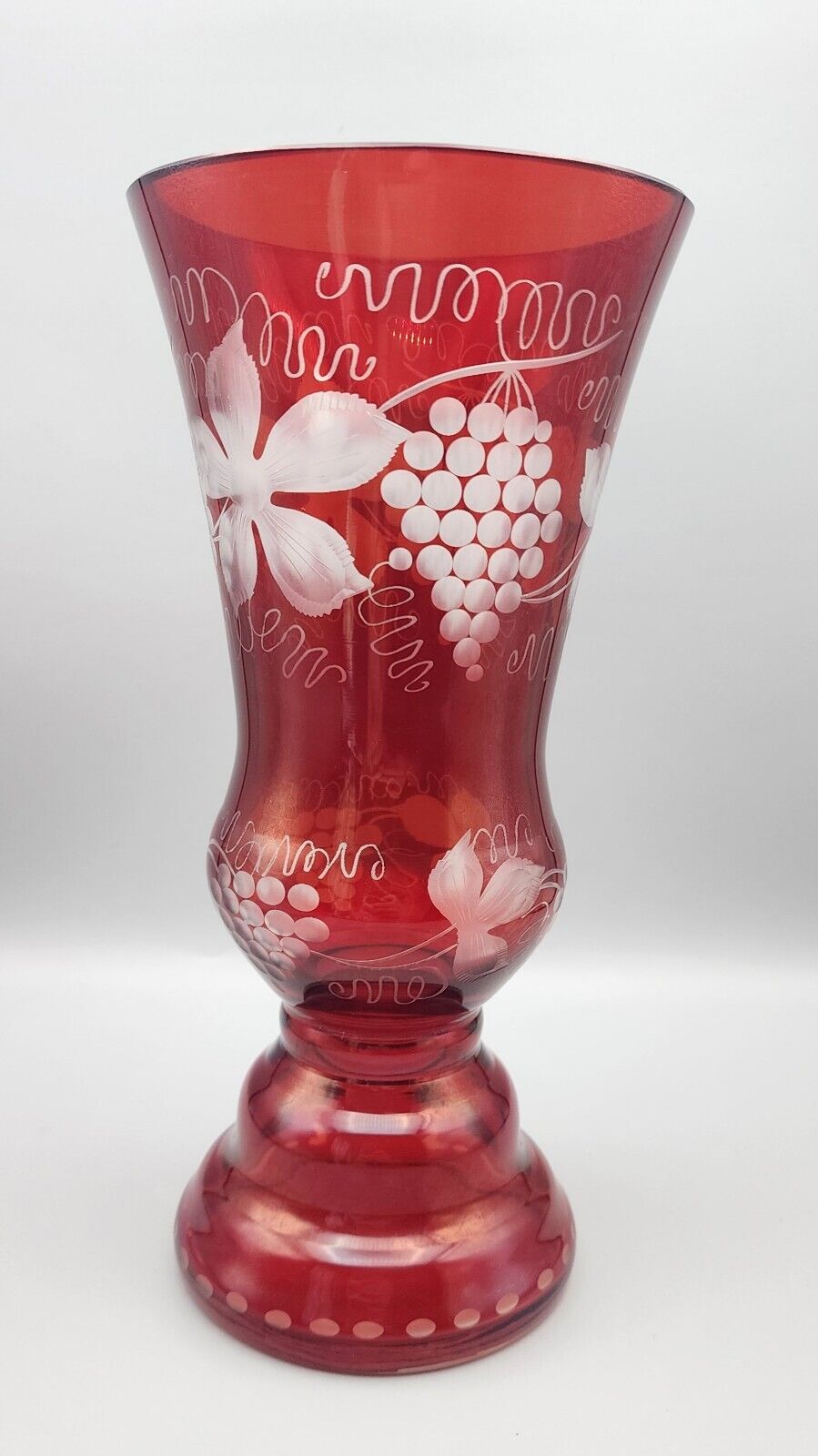 Egermann Czech Bohemian Etched Ruby Red Vase Grapes