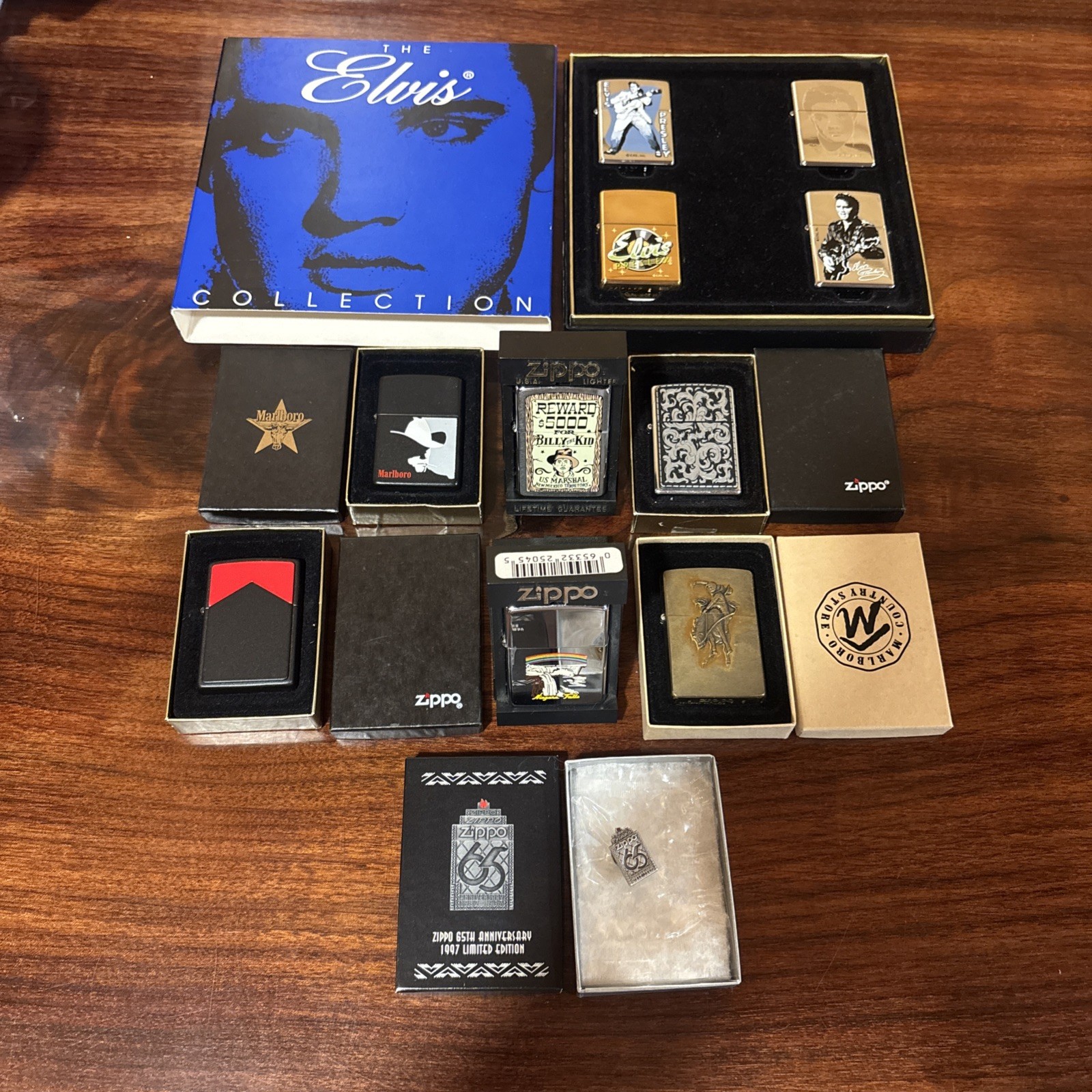 Lot Of 10 Zippo Lighters Unfired Elvis Marlboro Cowboy Billy The Kid W/Boxes