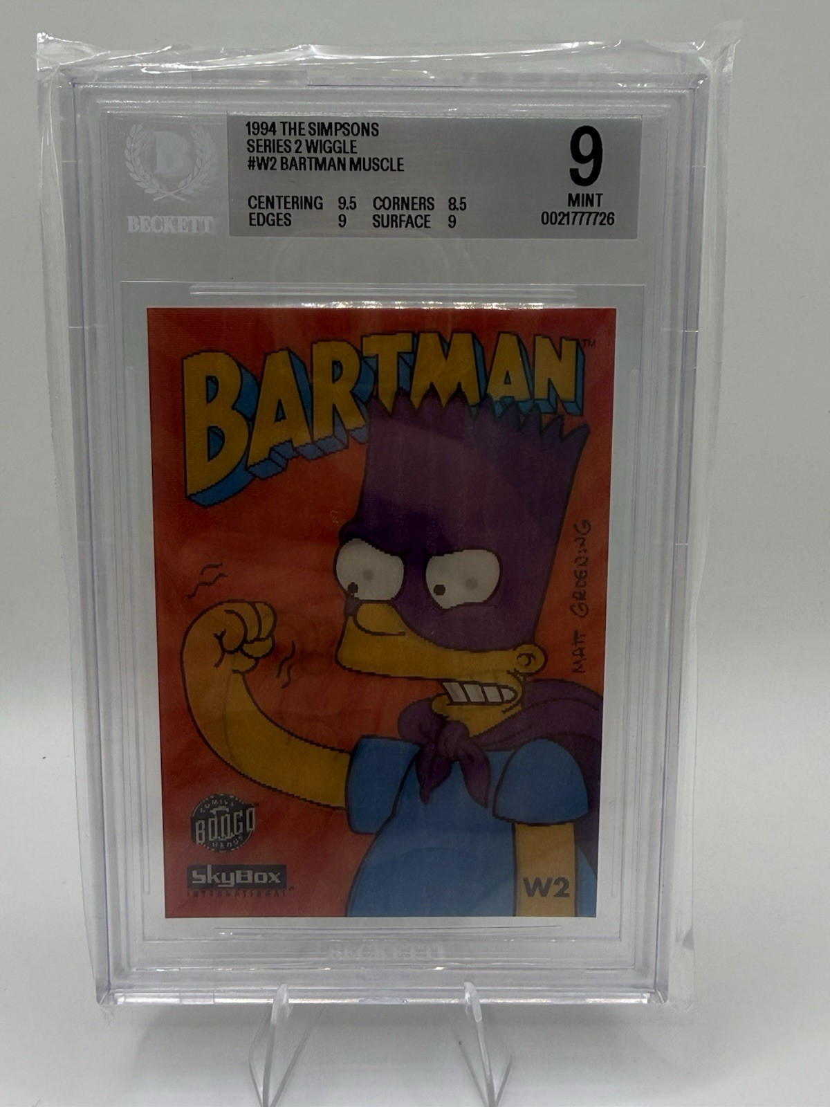 1994 SkyBox Simpsons Bartman Wiggle W2 BGS 9 Mint Pop 1 Rare Graded Card