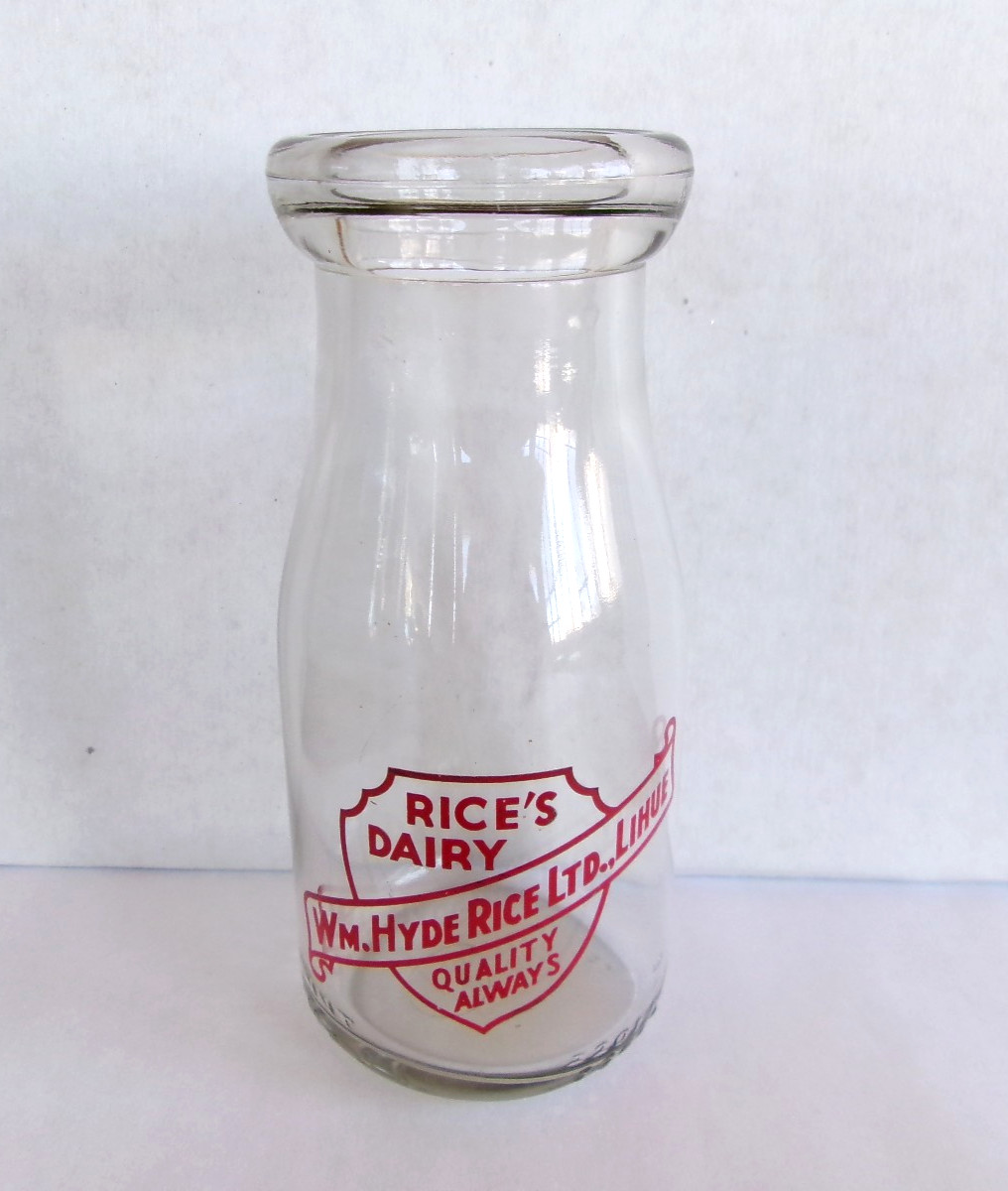 Vintage Wm. Hyde Rice LTD. Lihue Hawaii 1/2 Pint Milk Bottle Rice's Dairy