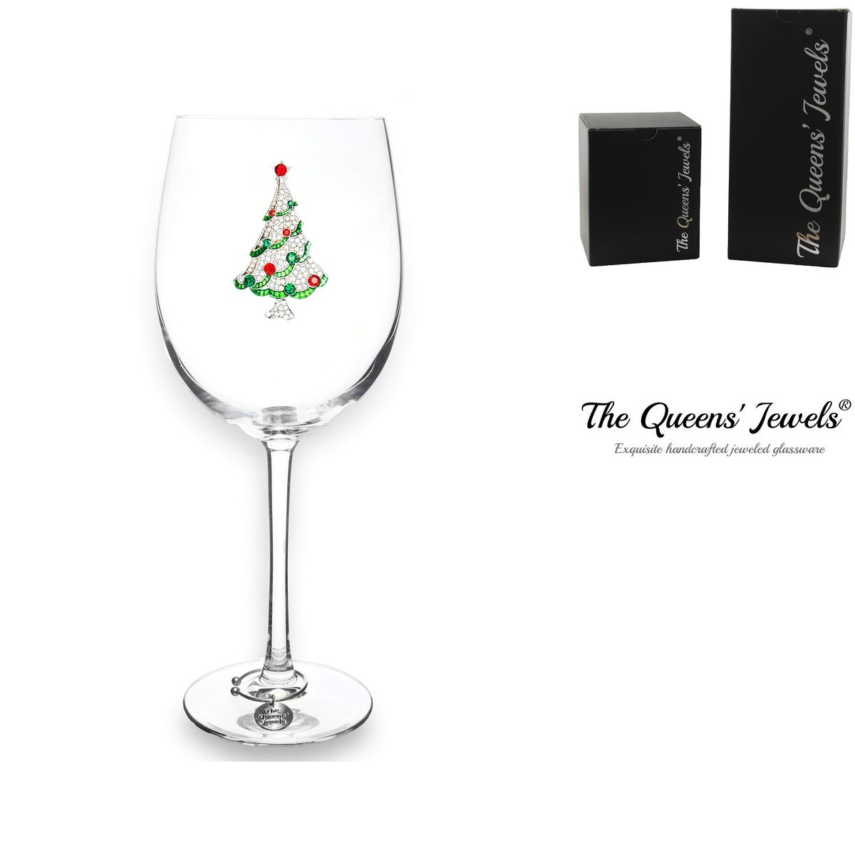 THE QUEENS\' JEWELS Christmas Tree Jeweled Stemmed Wine Glass 21 oz
