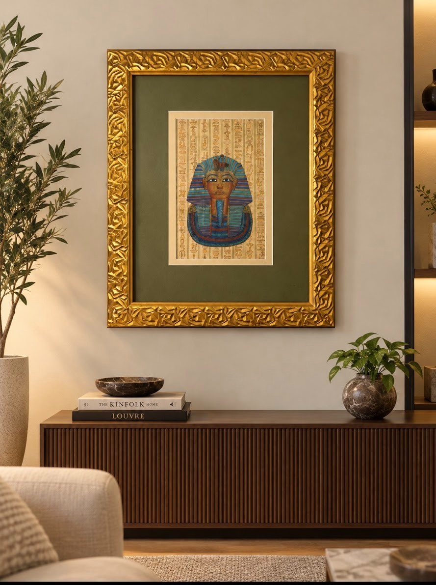 Egyptian Hand Painted Papyrus King Tut Bust Picture 24\