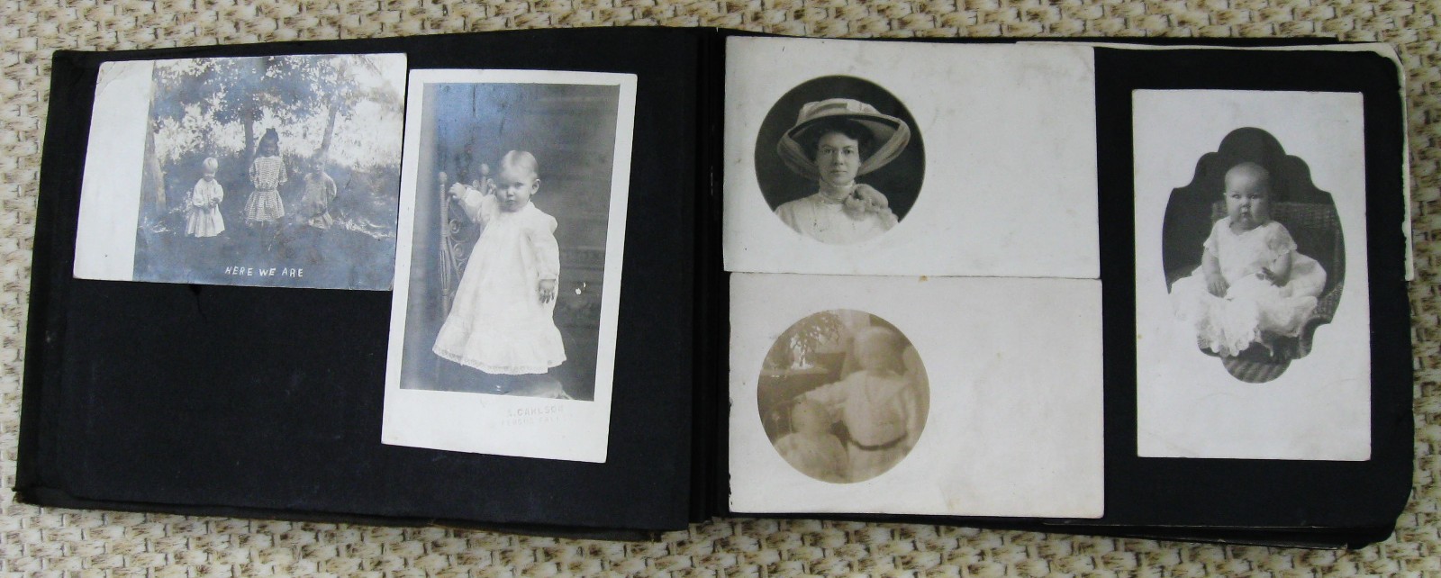VINTAGE PHOTO ALBUM WITH OVER 90 ADHERED POSTCARDS & A FEW PHOTOS
