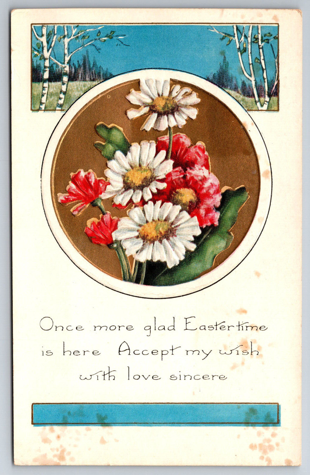Vintage Postcard Easter Embossed Flowers Treets Poem