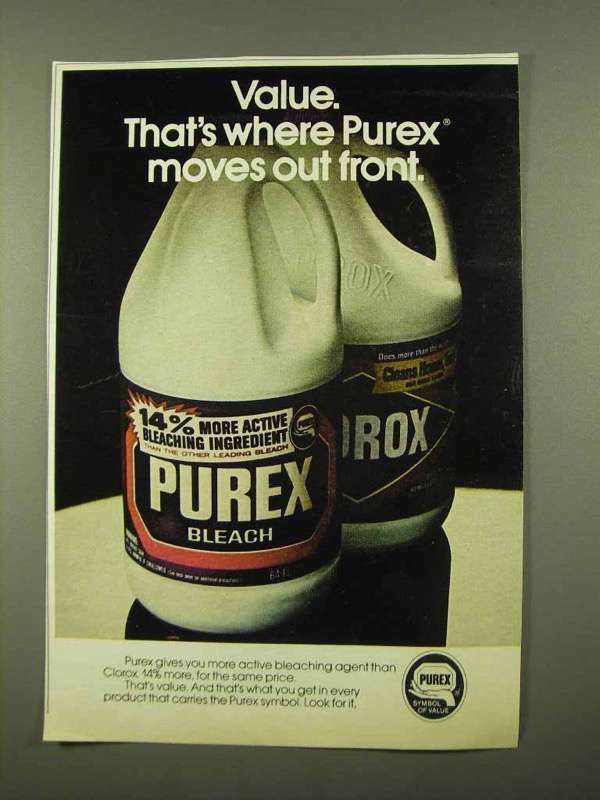1975 Purex Bleach Ad - Moves Out Front 1975 Purex Bleach Ad - Moves Out Front