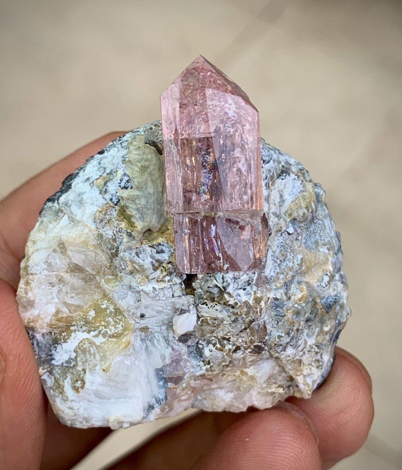 Natural Pink Topaz Crystal on Matrix Katlang Pakistan Raw Mineral Specimen