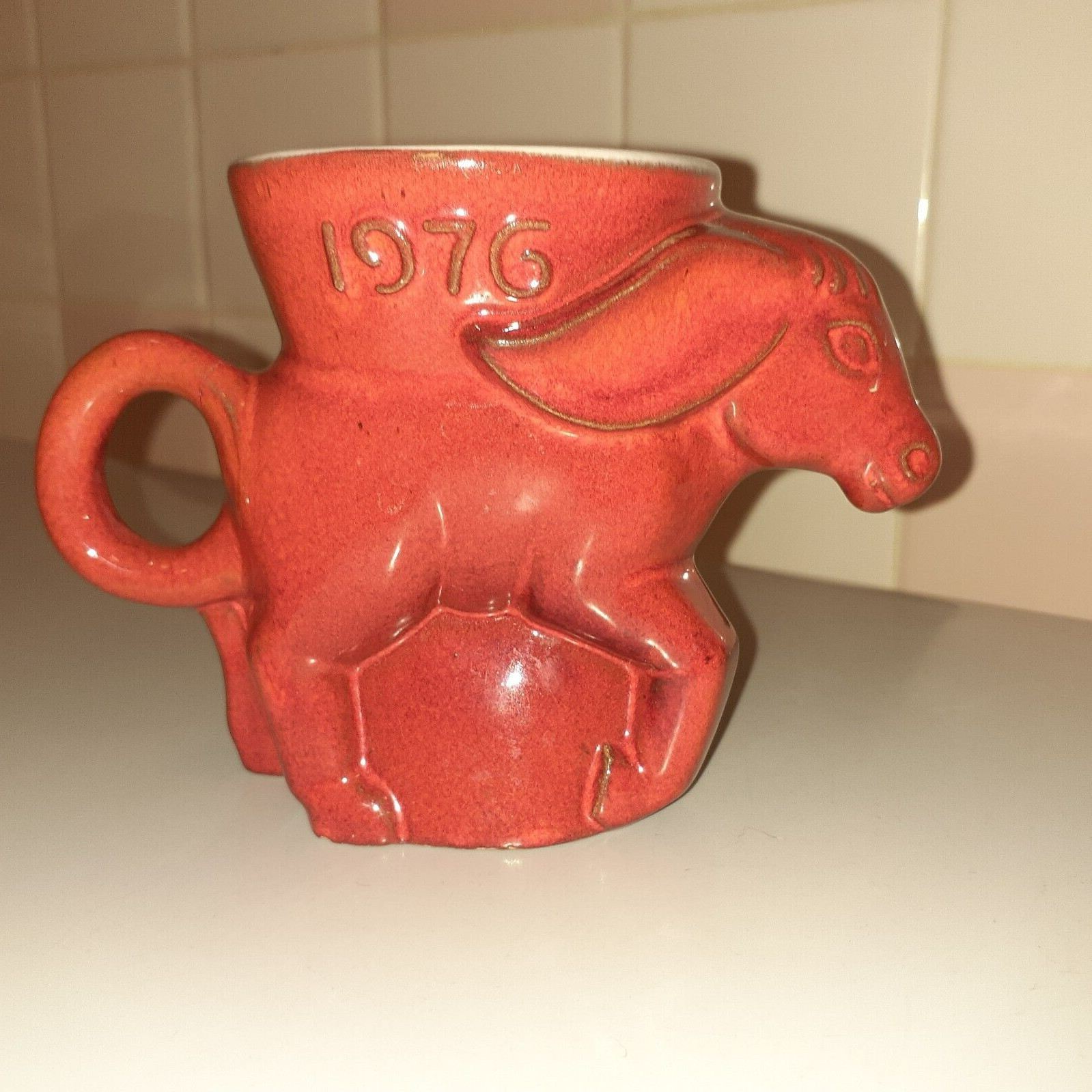 1976 Vintage Frankoma Pottery DEM. Donkey Mug 3.9\