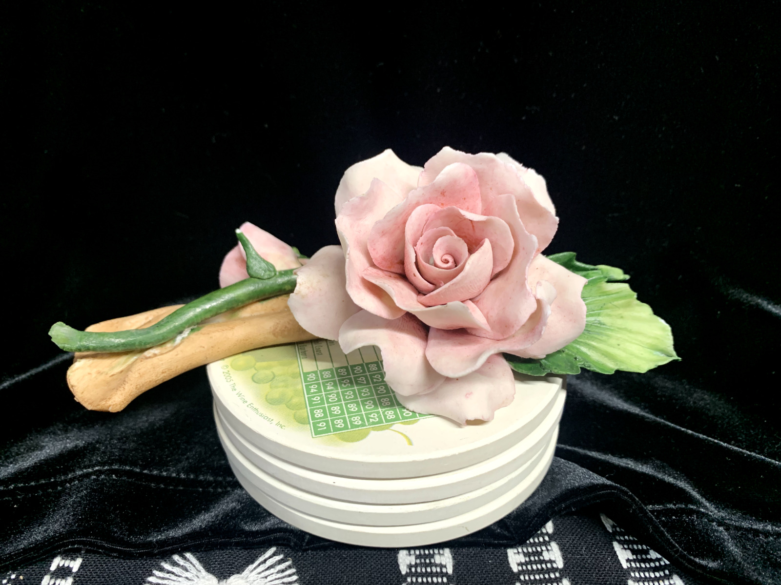 Lg. Vtg. Italian Porcelain Rose on stem- Authentic Capodimonte 6\