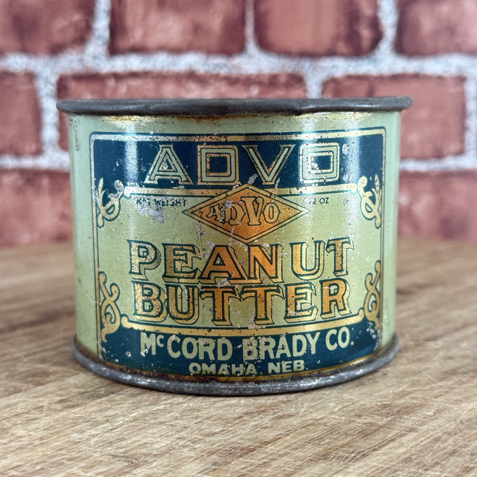 SUPER RARE CIRCA 1920'S ADVO MCCORD BRADY PEANUT BUTTER TIN CUP 12 OZ