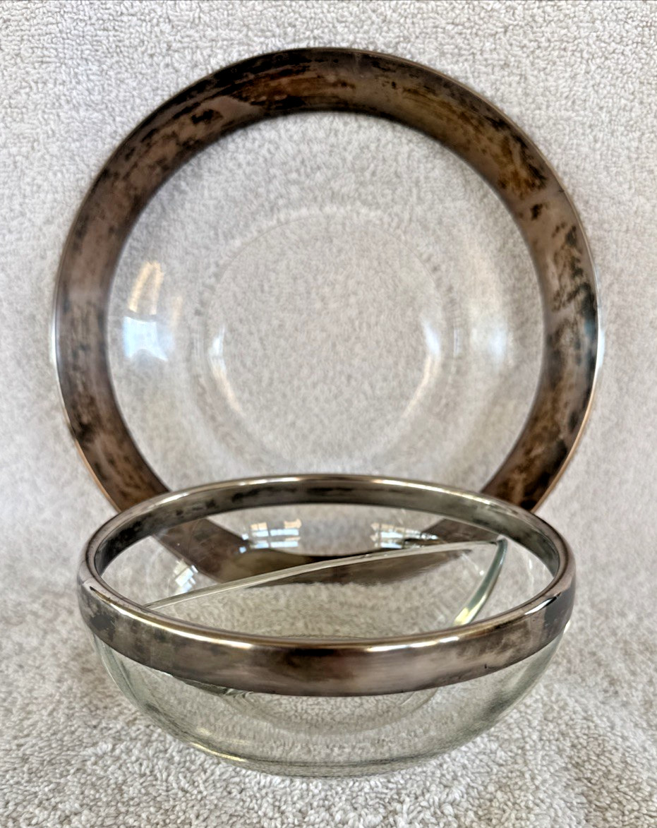 Vintage Mid-Century Patina Silver Banded Bowl and Saucer MCM 1940s 1950s 1960s Vintage Mid-Century Patina Silver Banded Bowl and Saucer MCM 1940s 1950s 1960s