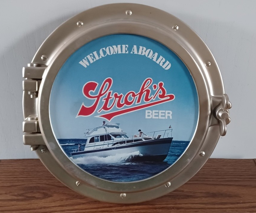 Vintage Stroh's Beer Ship Port-hole Welcome Aboard Hard Plastic Sign